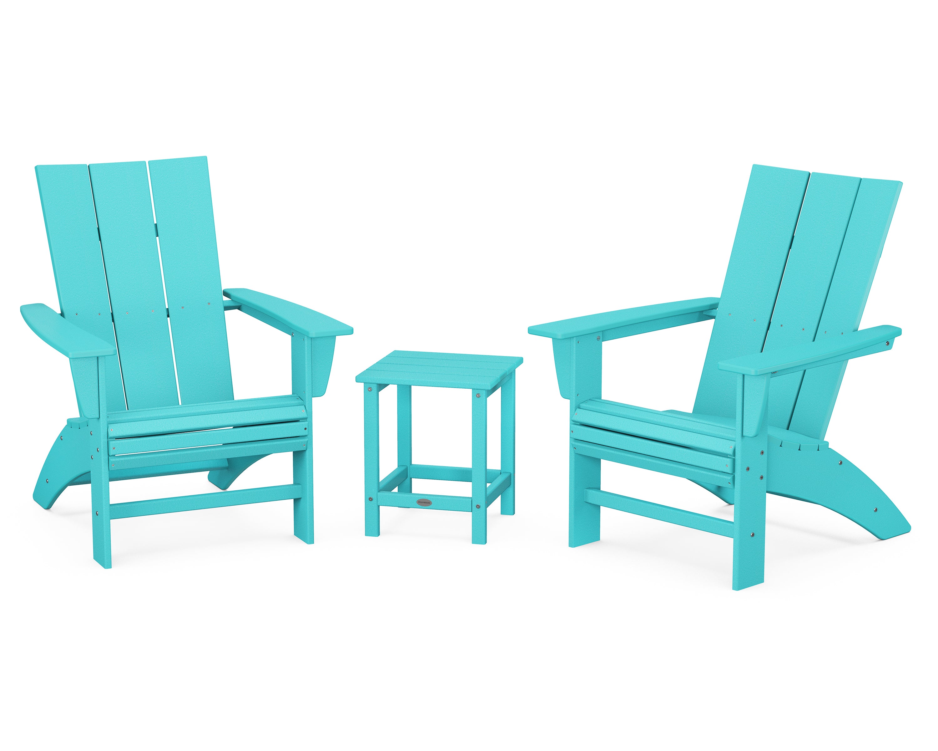 POLYWOOD® Modern 3-Piece Curveback Adirondack Set with Long Island 18" Side Table in Aruba