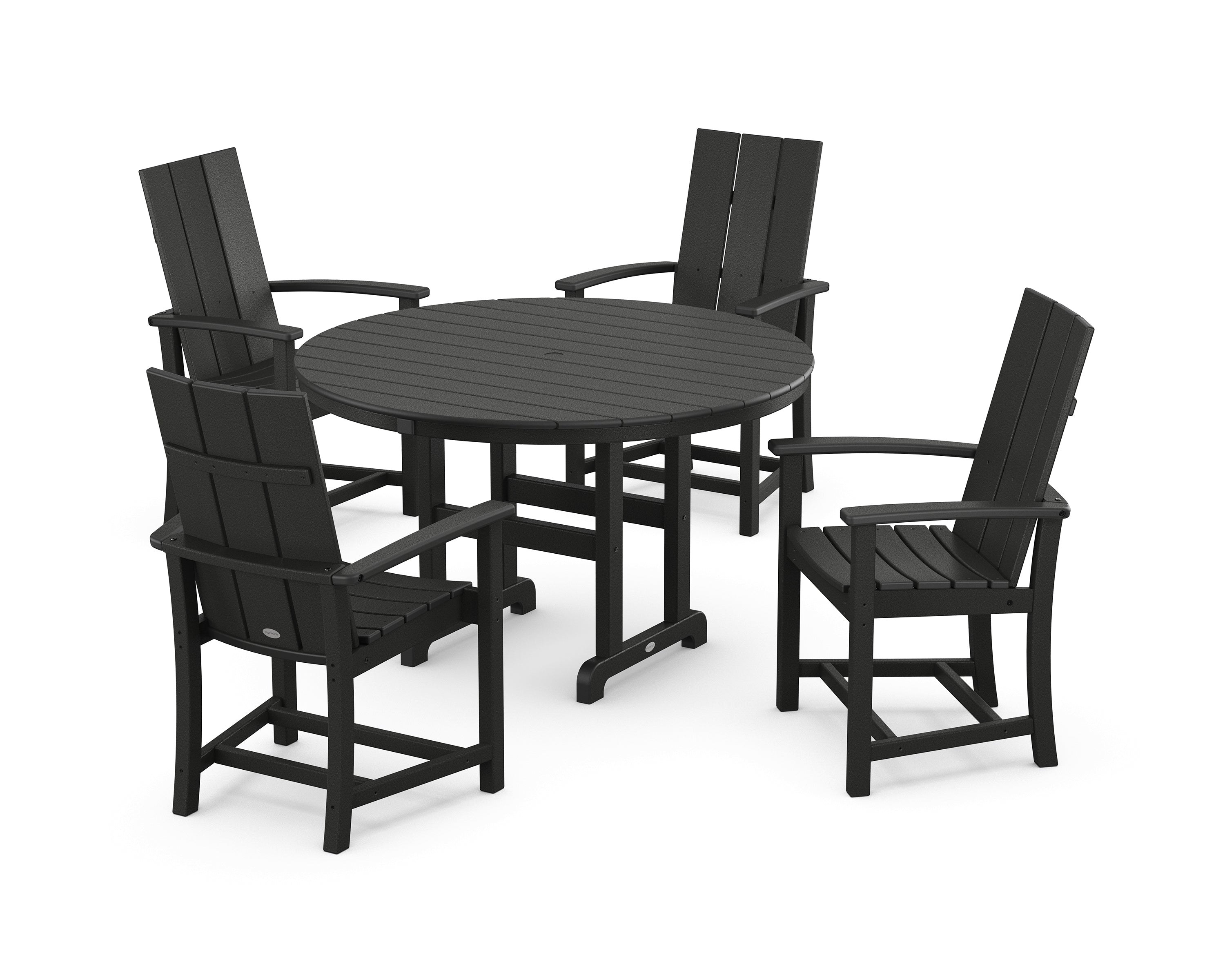 POLYWOOD® Modern Adirondack 5-Piece Round Farmhouse Dining Set in Black