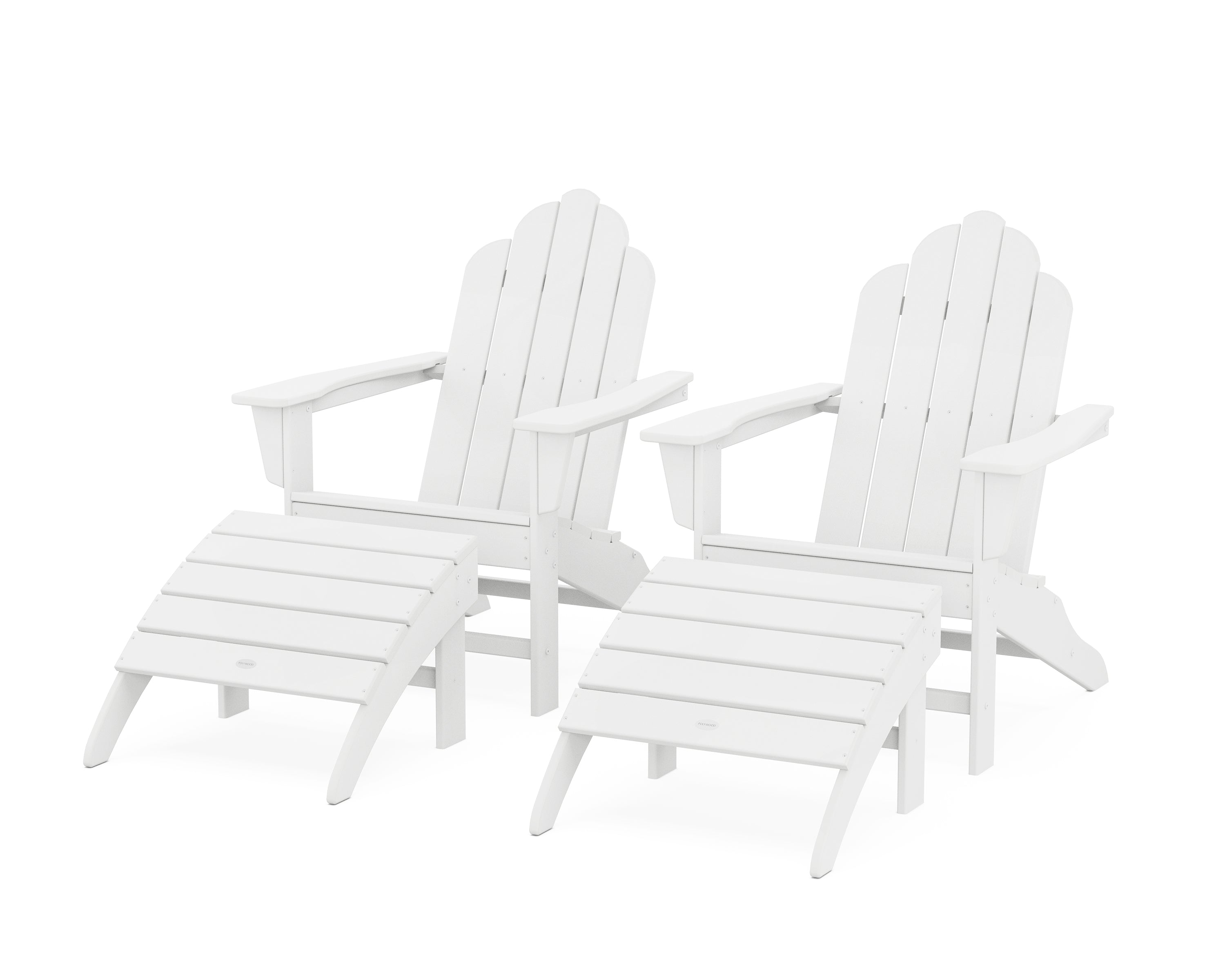 POLYWOOD Long Island Adirondack Chair 4-Piece Set with Ottomans in White