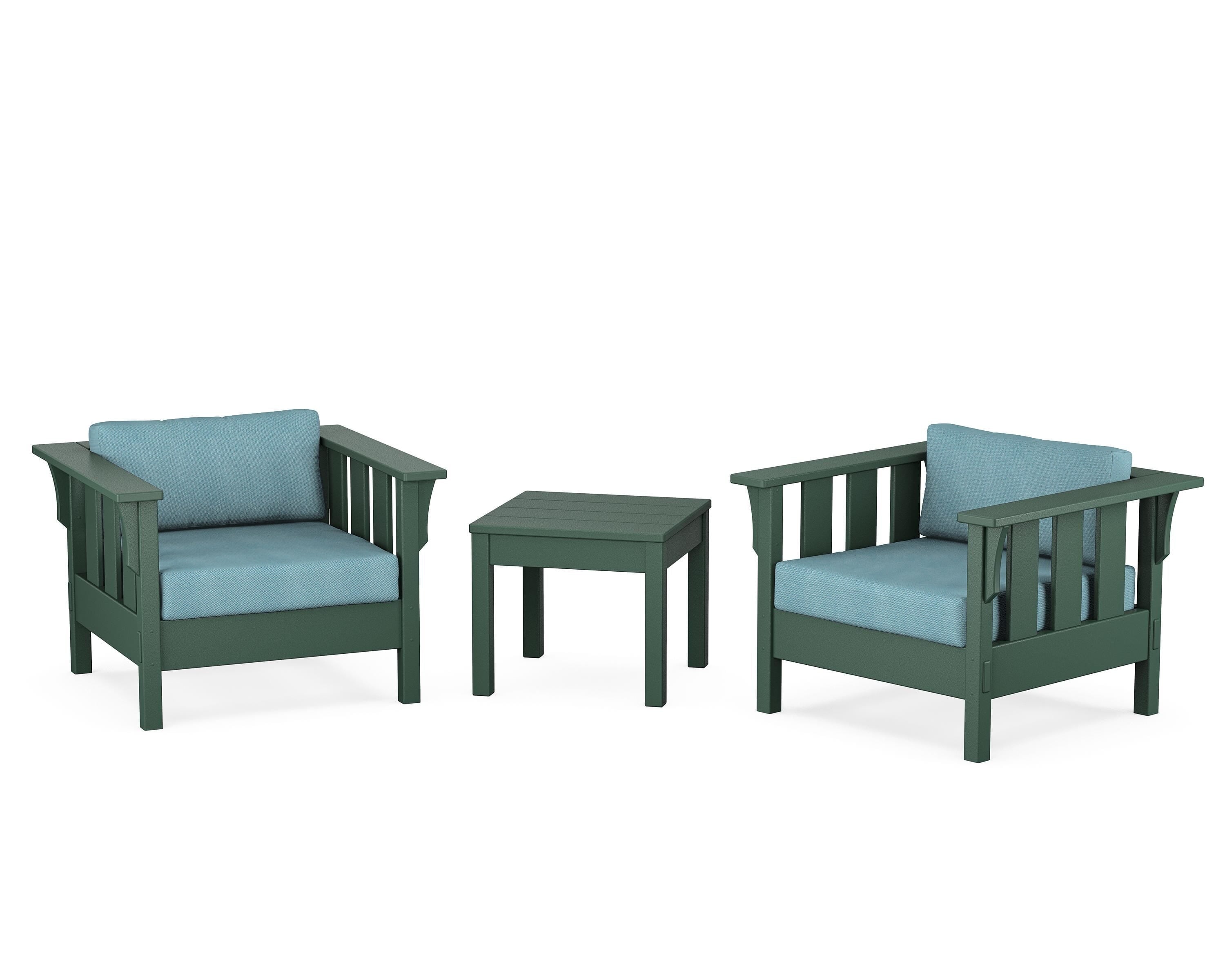 Martha Stewart by POLYWOOD Acadia 3-Piece Deep Seating Set in Green / Lattice Sky Blue
