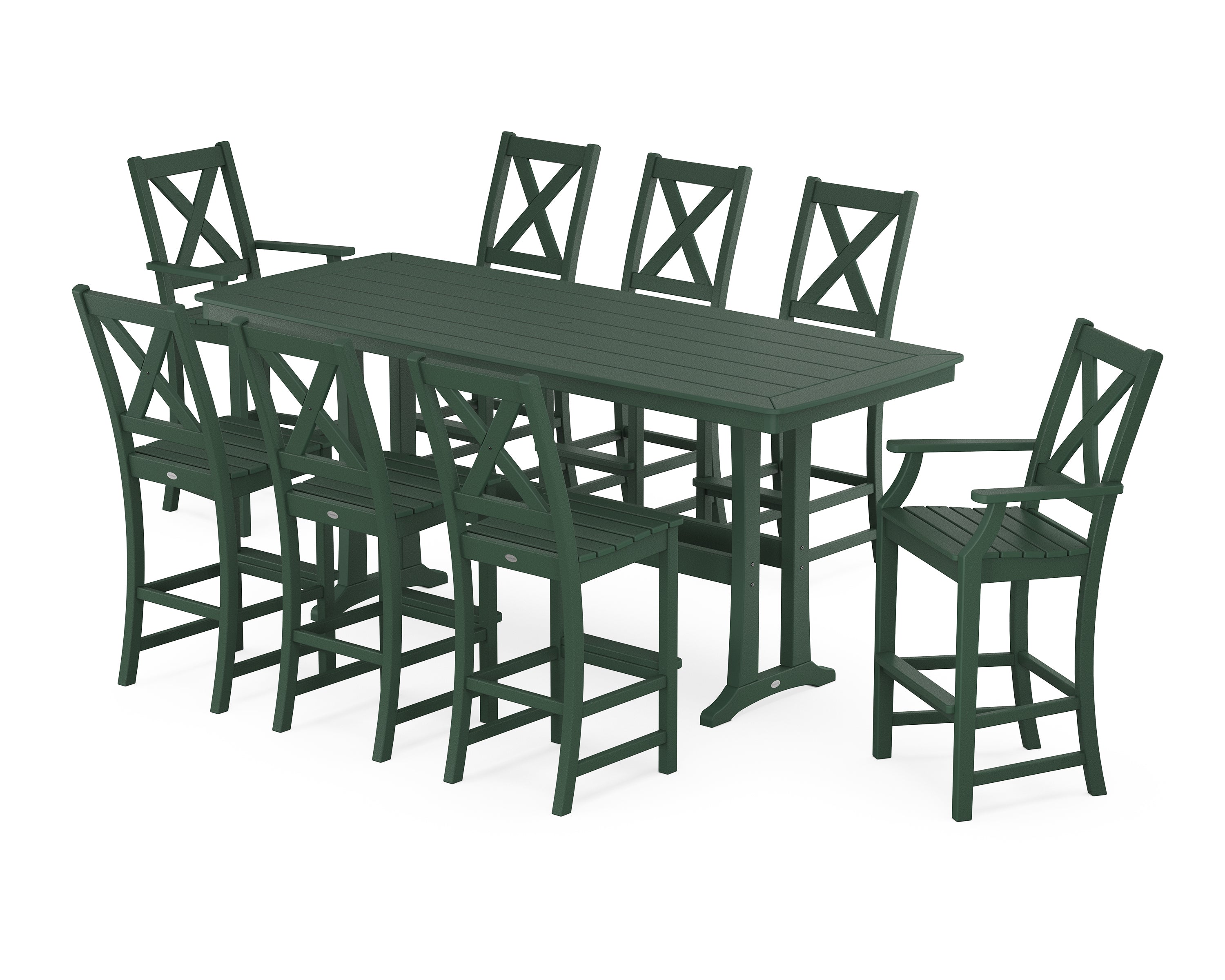POLYWOOD Braxton 9-Piece Bar Set with Trestle Legs in Green