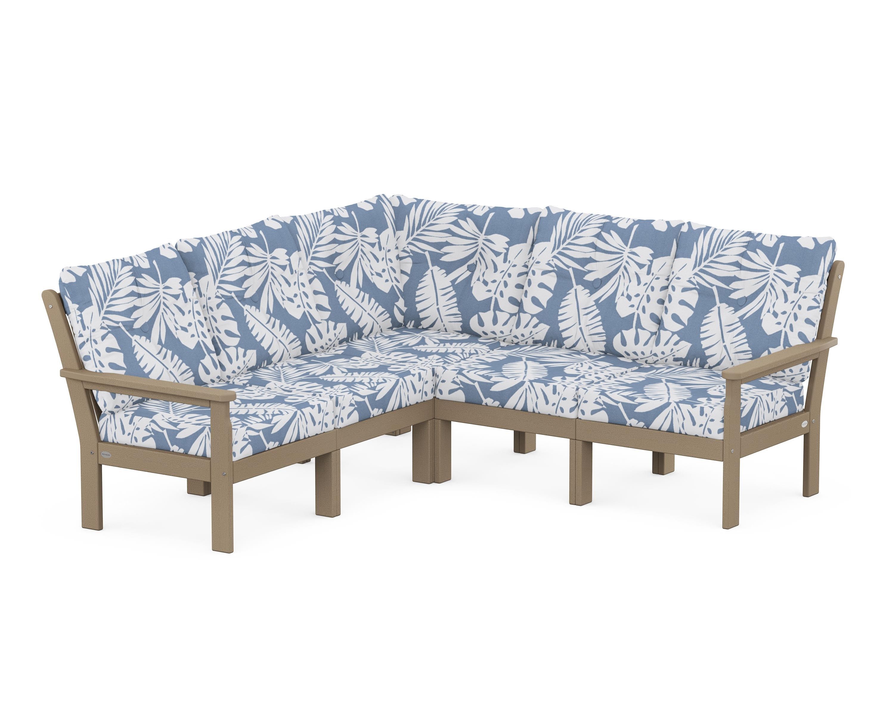 POLYWOOD Vineyard 5-Piece Sectional in Vintage Sahara / Leaf Sky Blue