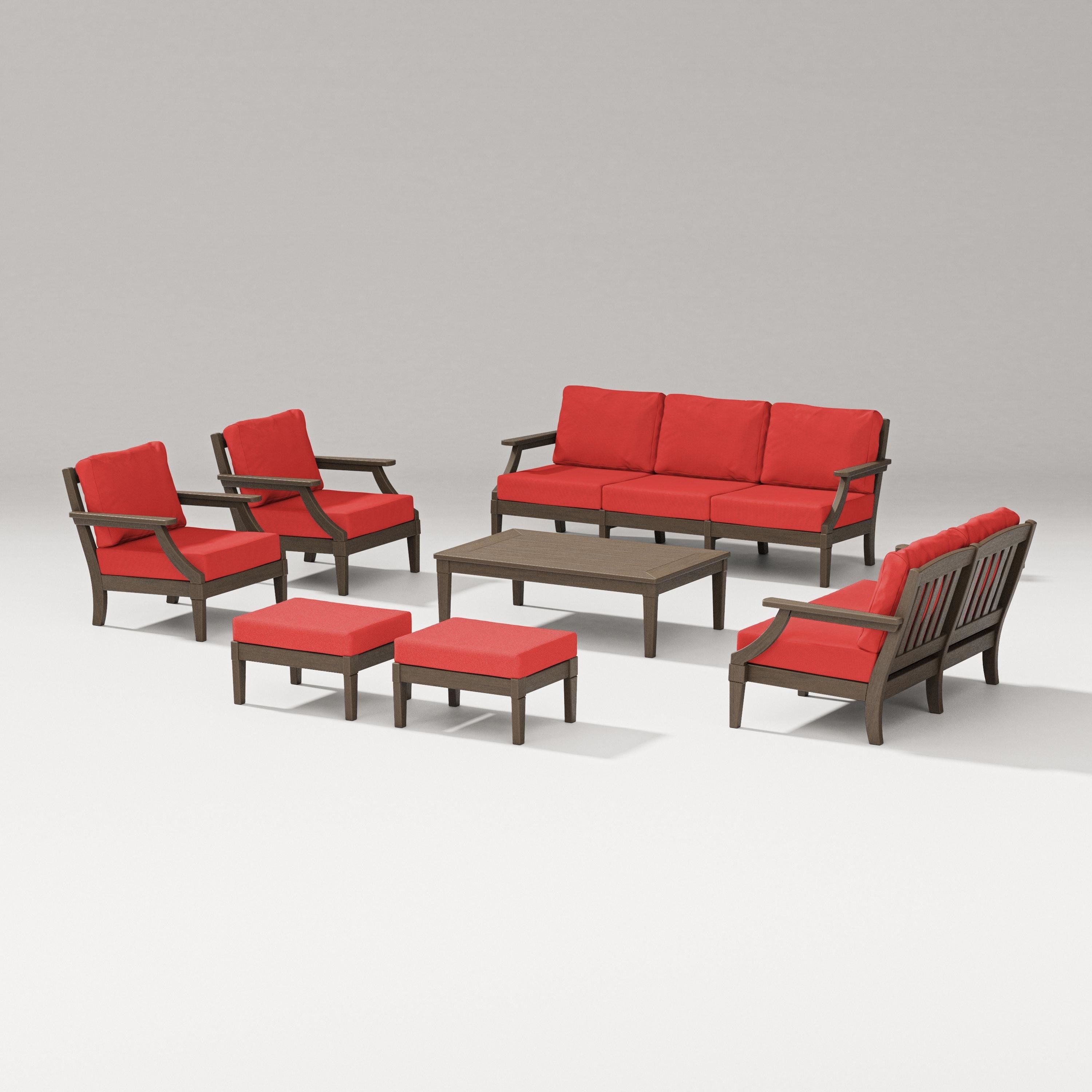 PW Designer Series Estate 7-Piece Lounge Sofa Set in Kona / Crimson Linen