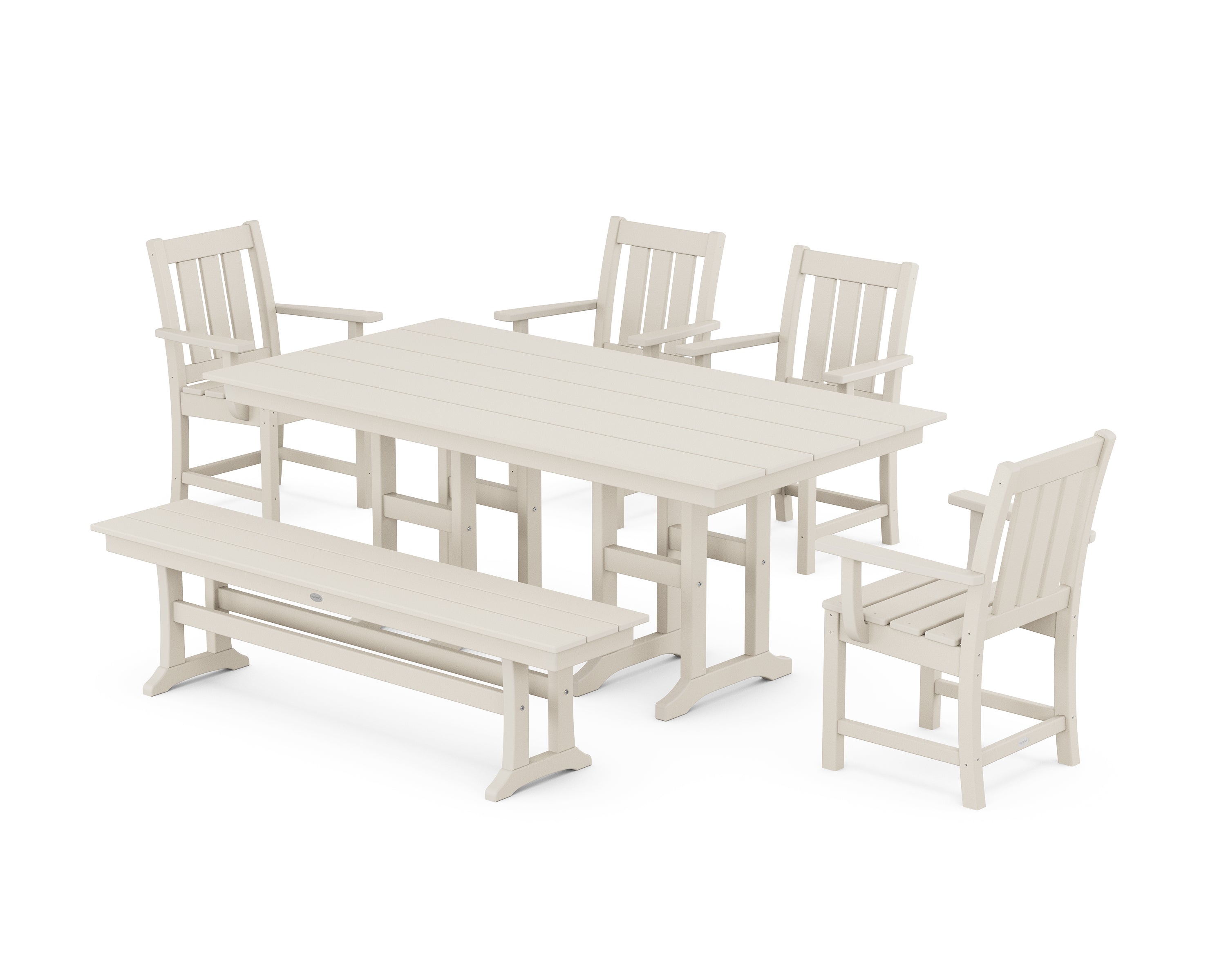 POLYWOOD Oxford 6-Piece Farmhouse Dining Set with Bench in Sand