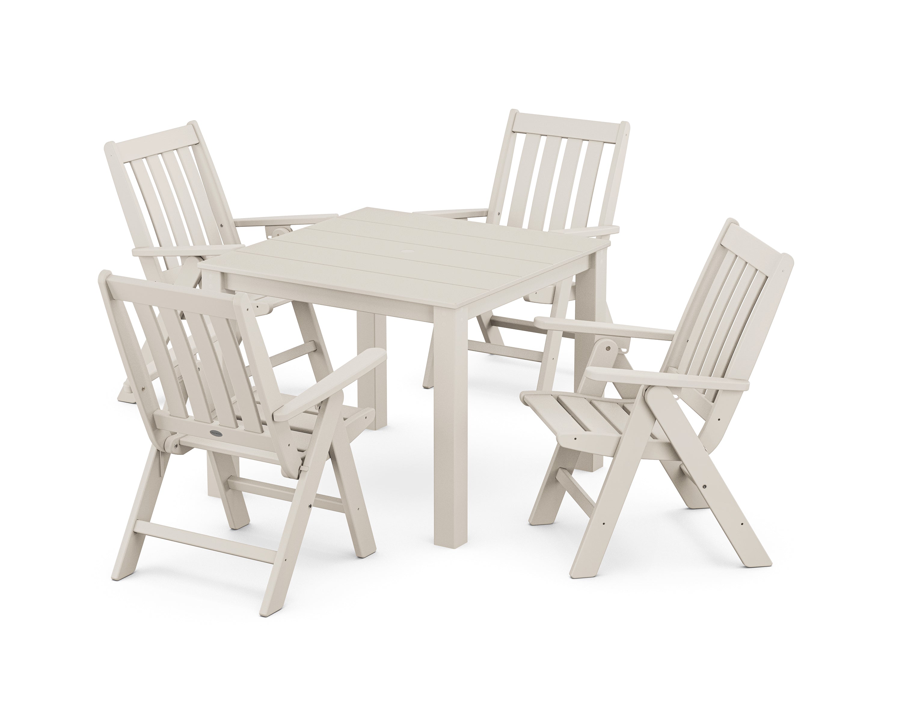 POLYWOOD Vineyard Folding Chair 5-Piece Parsons Dining Set in Sand