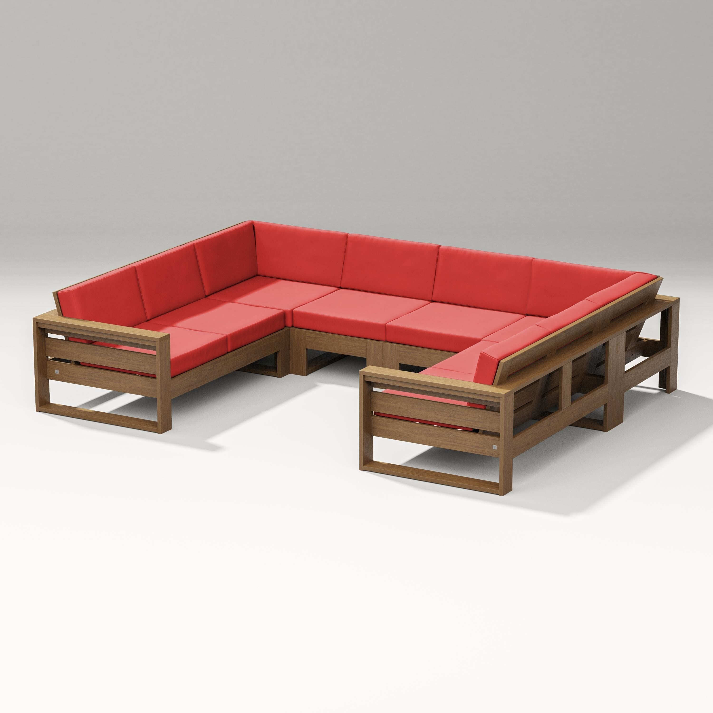 PW Designer Series Latitude U-Shaped Sectional in Natural / Crimson Linen