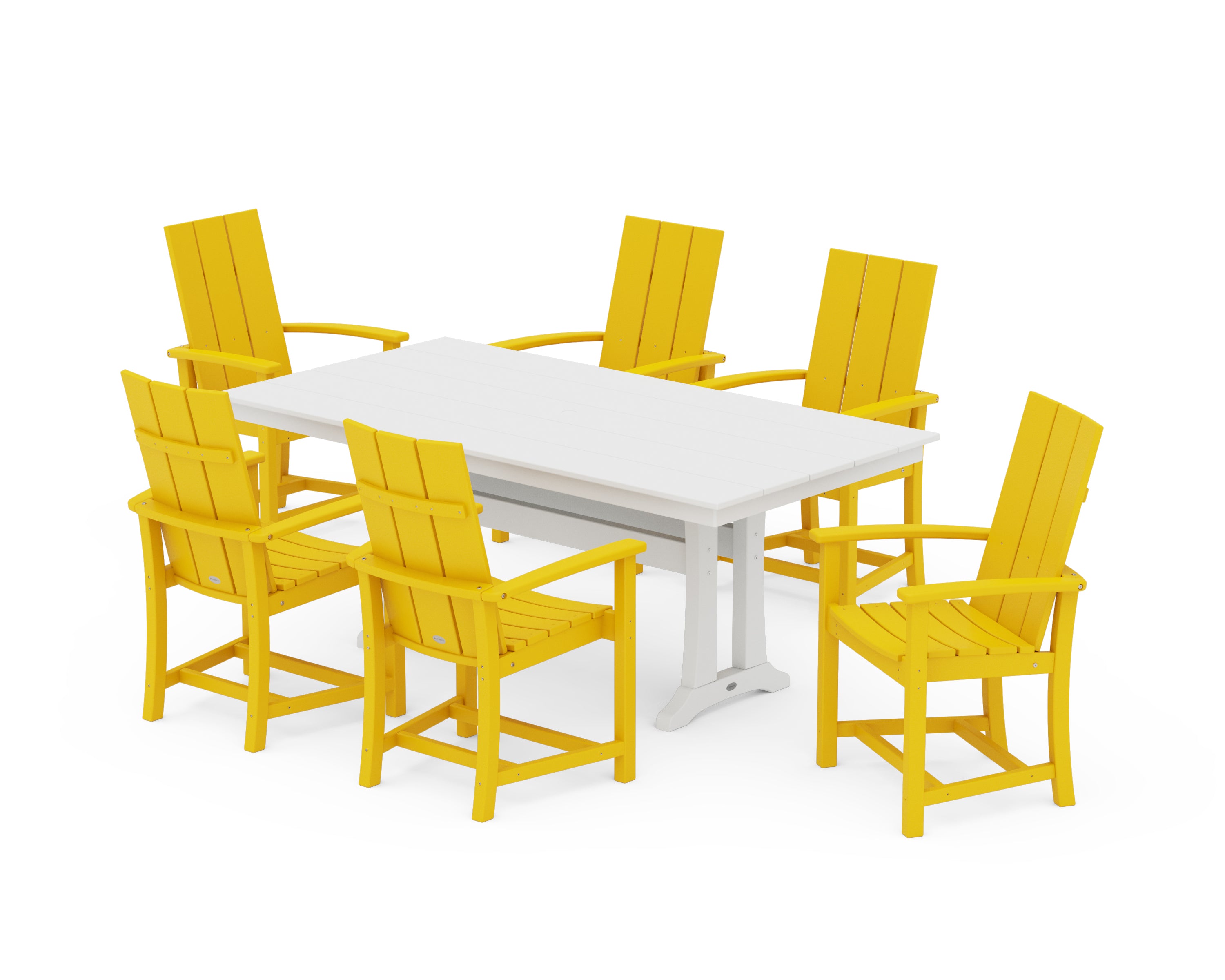 POLYWOOD Modern Adirondack 7-Piece Farmhouse Dining Set with Trestle Legs in Lemon / White