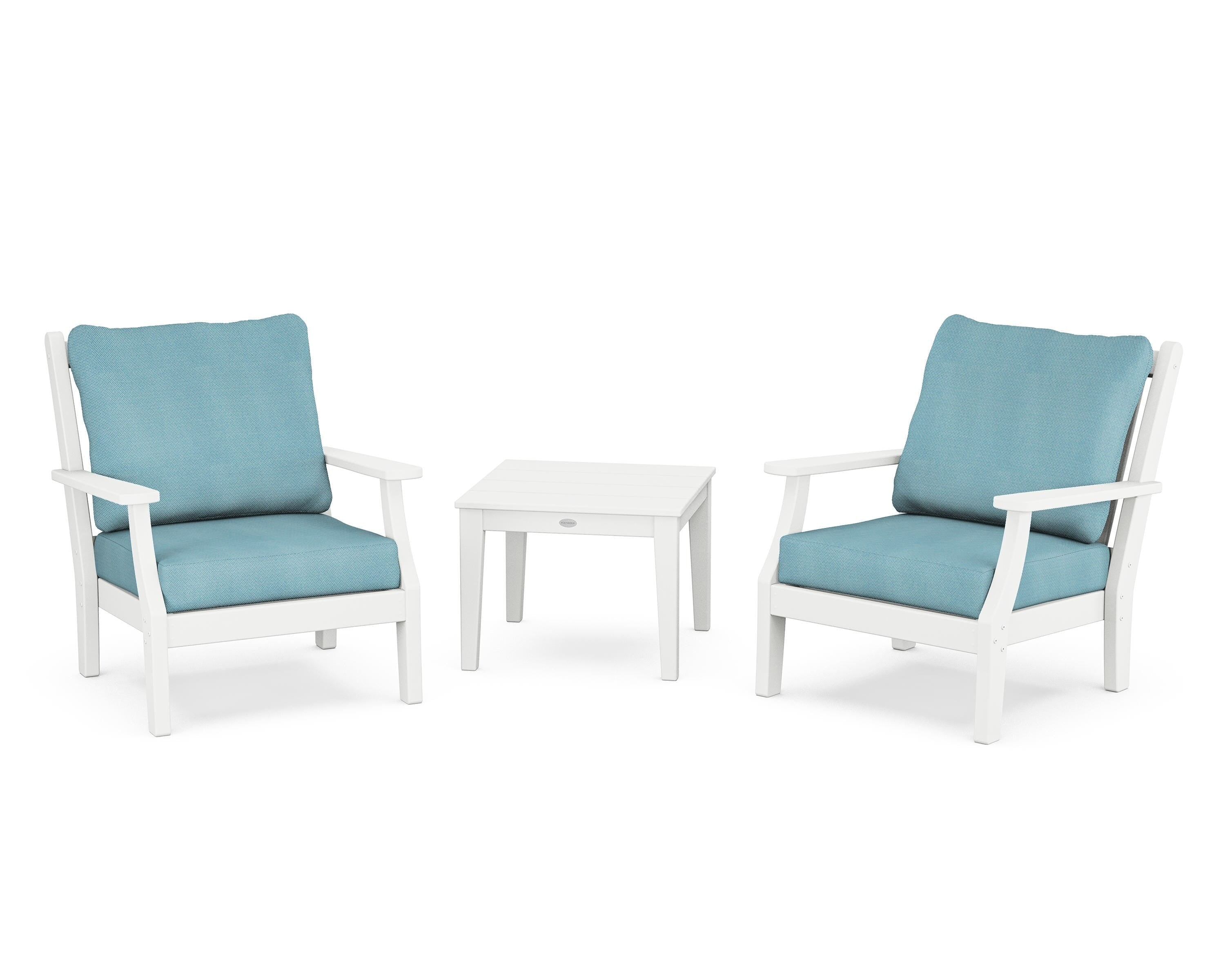 Country Living Wovendale 3-Piece Deep Seating Set in White / Lattice Sky Blue