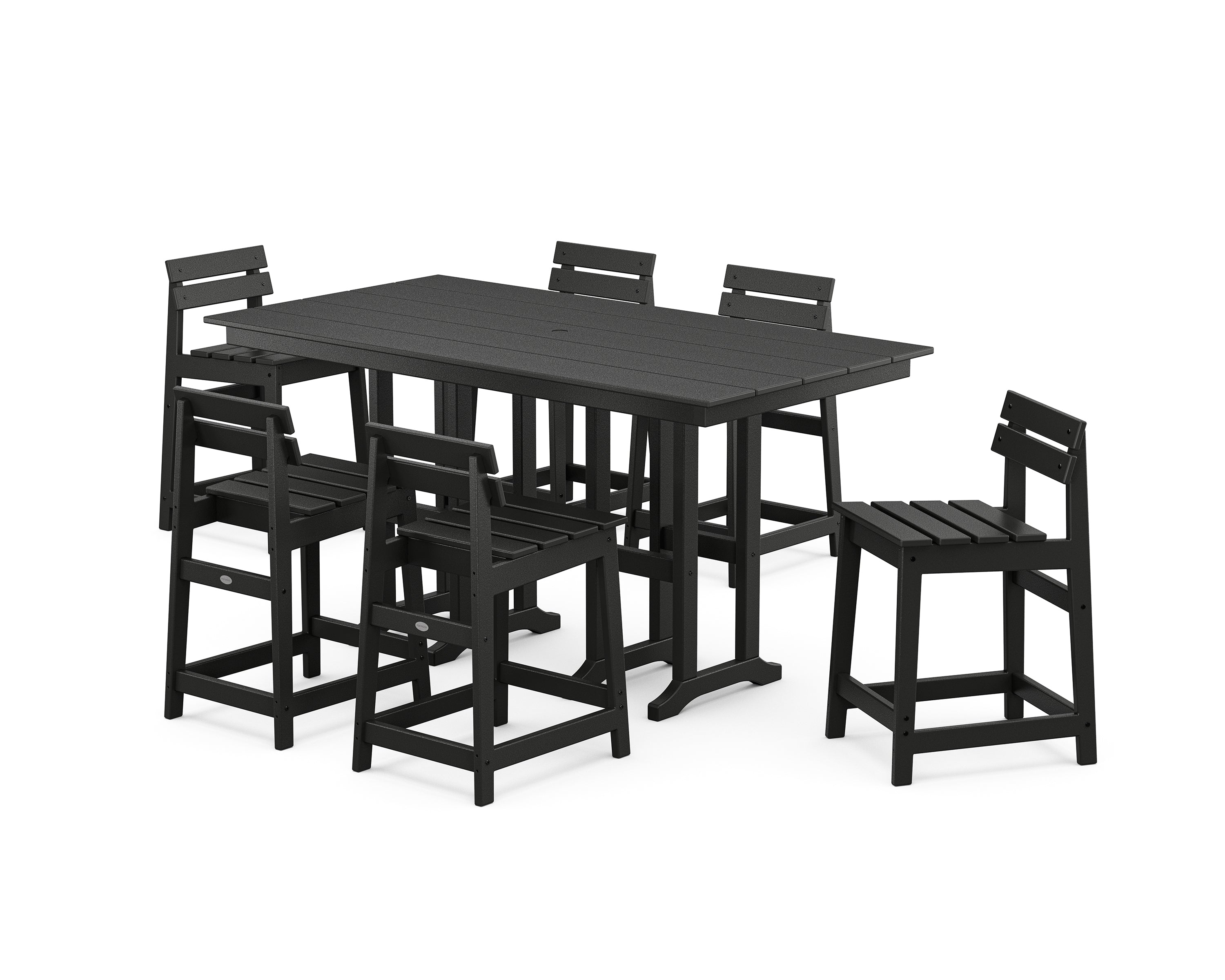 POLYWOOD Modern Studio Plaza Lowback Counter Chair 7-Piece Set in Black
