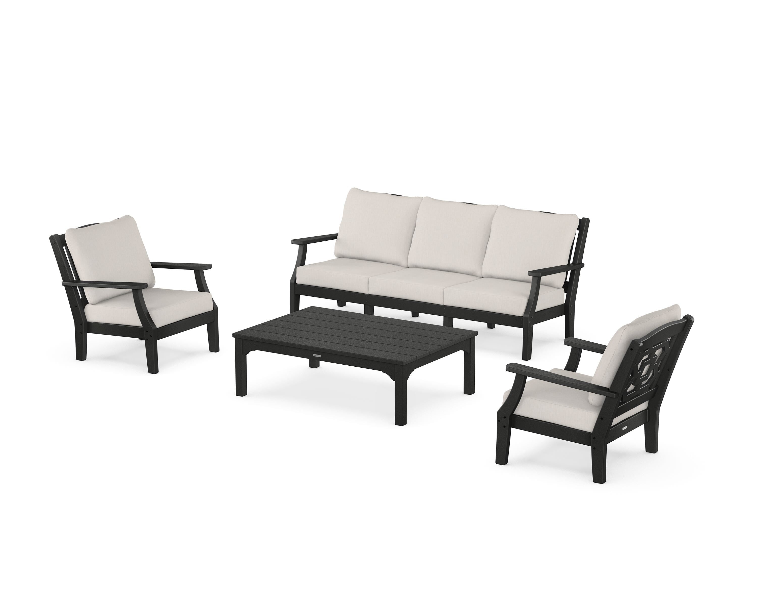 Martha Stewart by POLYWOOD Chinoiserie 4-Piece Deep Seating Set with Sofa in Black / Cast Ash