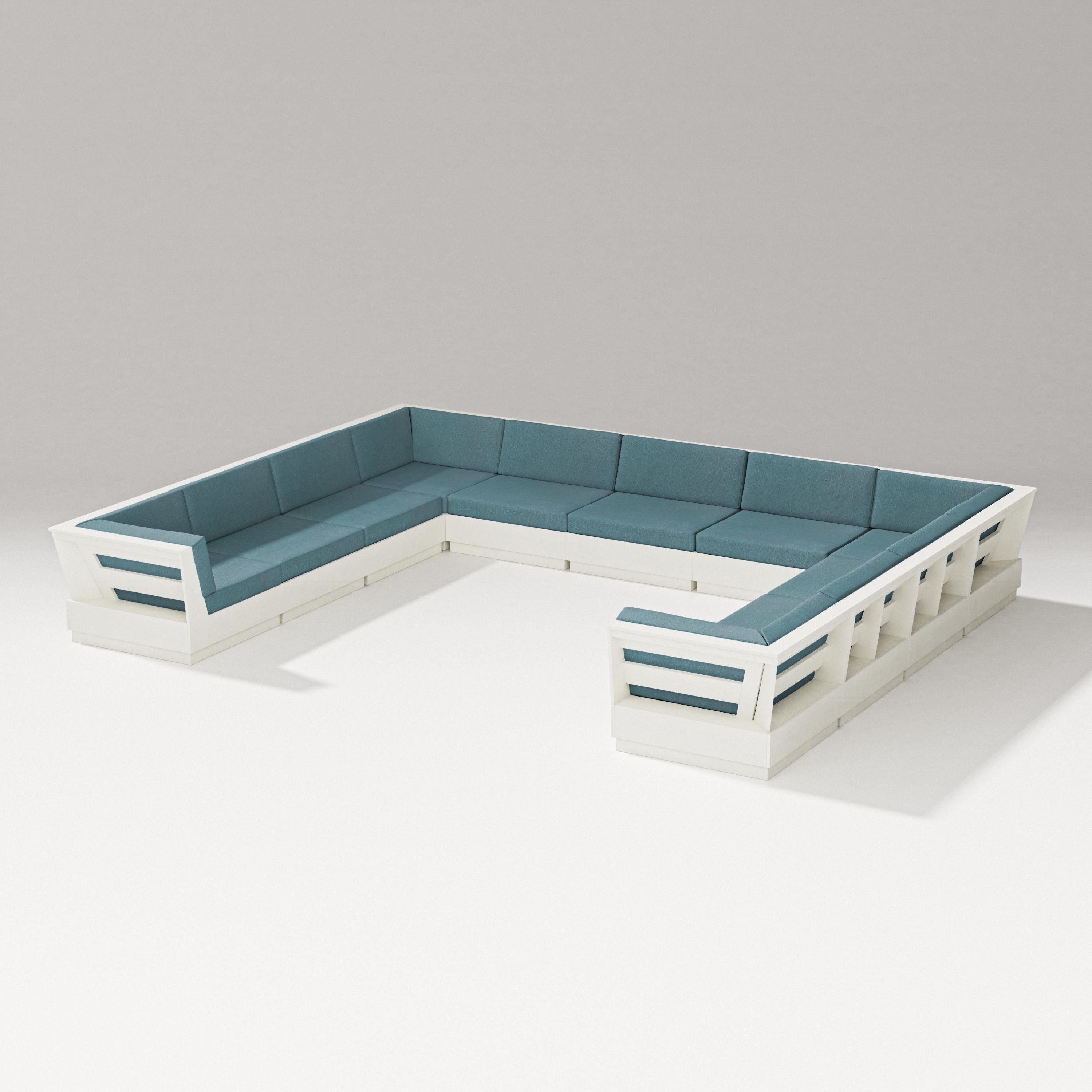 PW Designer Series Elevate Large U-Shaped Sectional in Vintage White / Ocean Teal