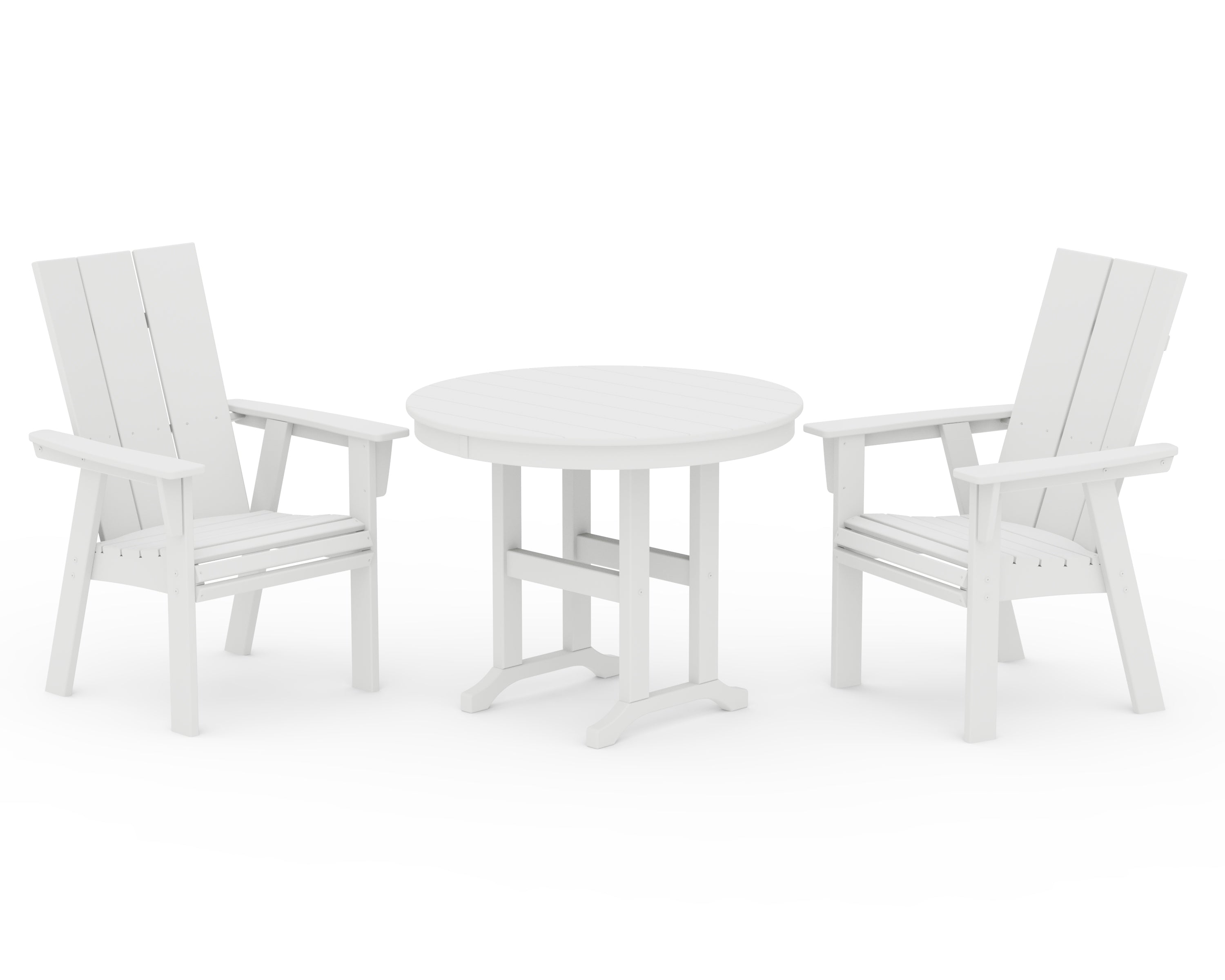 POLYWOOD Modern Adirondack 3-Piece Round Dining Set in White
