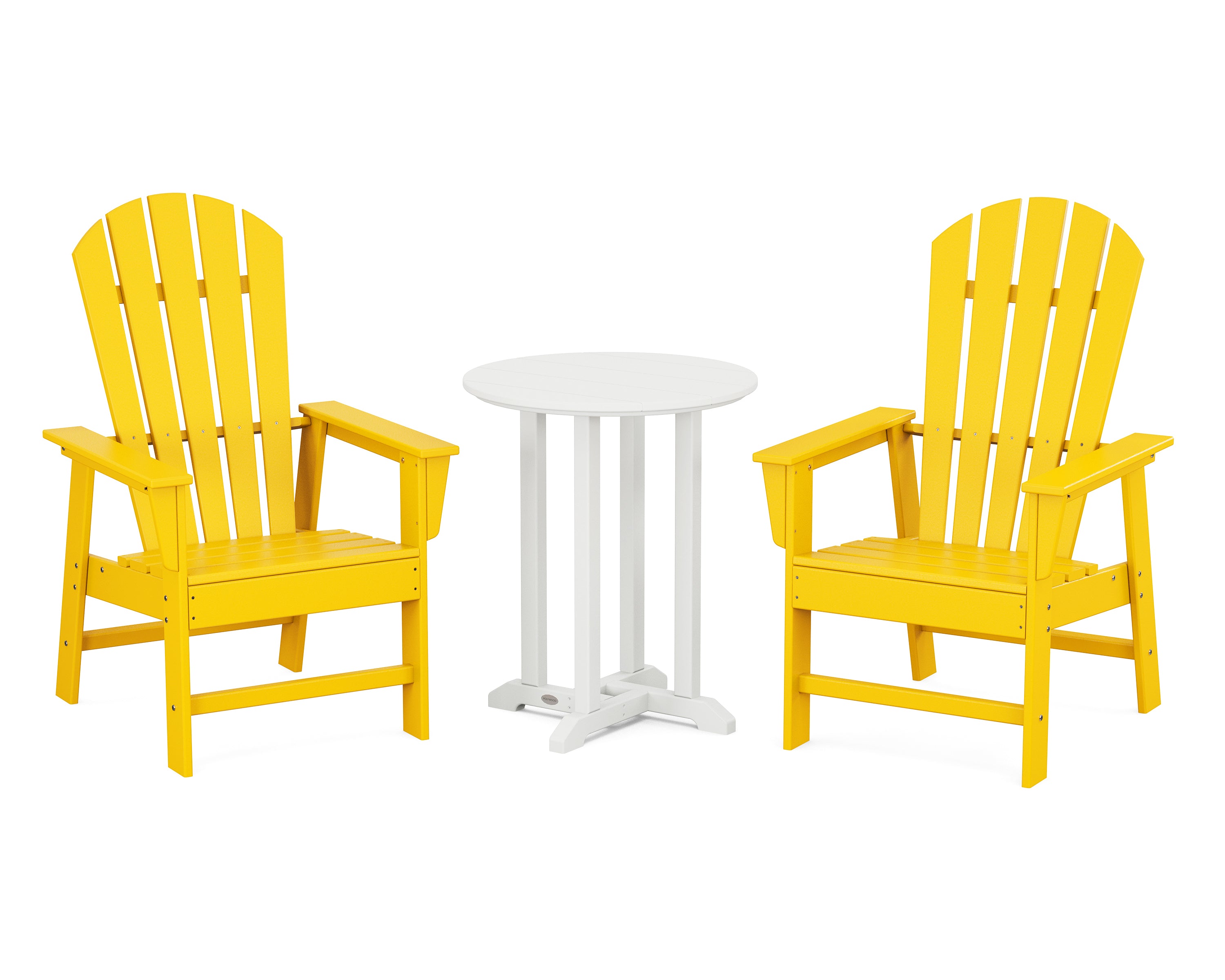 POLYWOOD South Beach 3-Piece Round Farmhouse Bistro Dining Set in Lemon / White