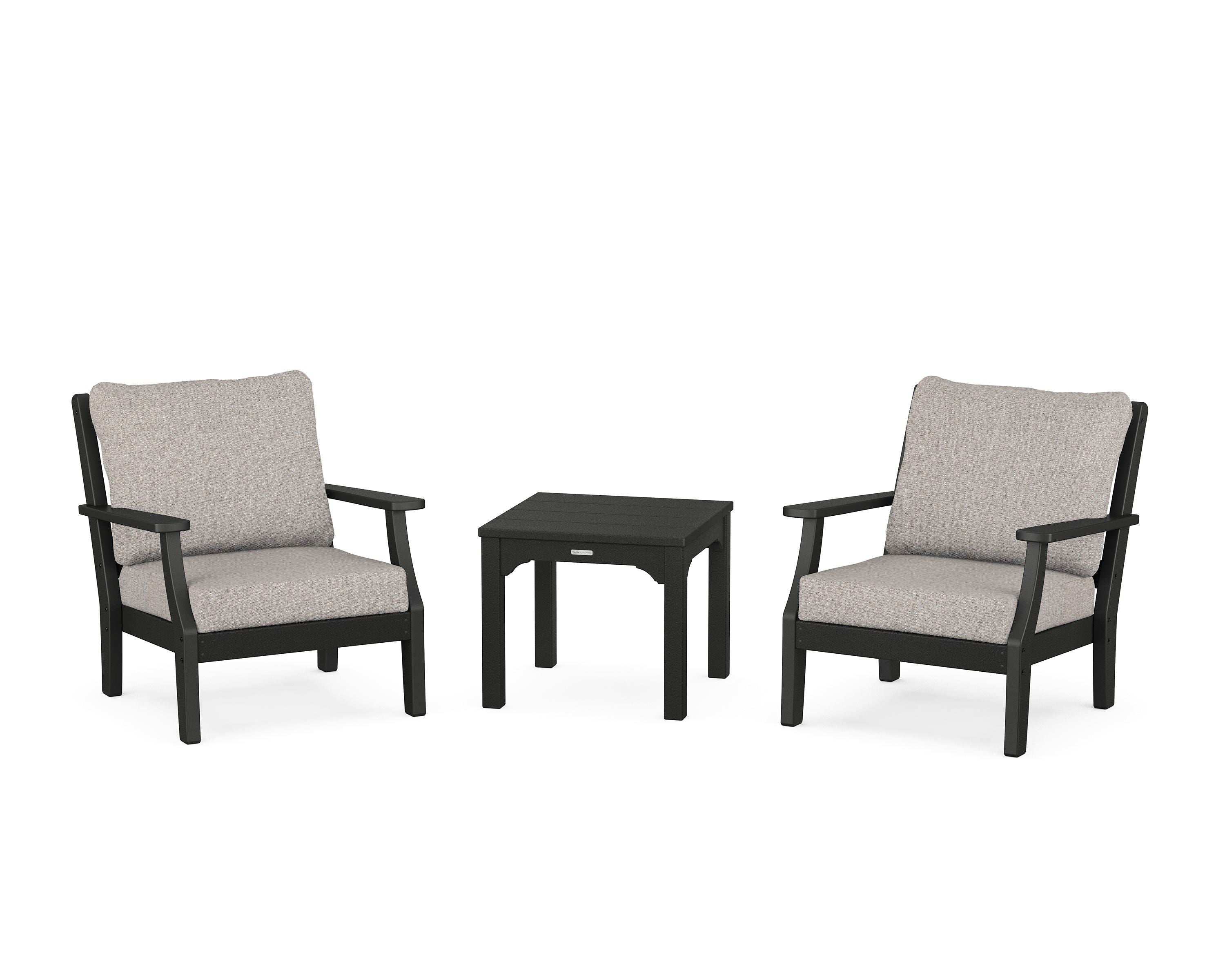 Martha Stewart by POLYWOOD Chinoiserie 3-Piece Deep Seating Set in Black / Weathered Tweed