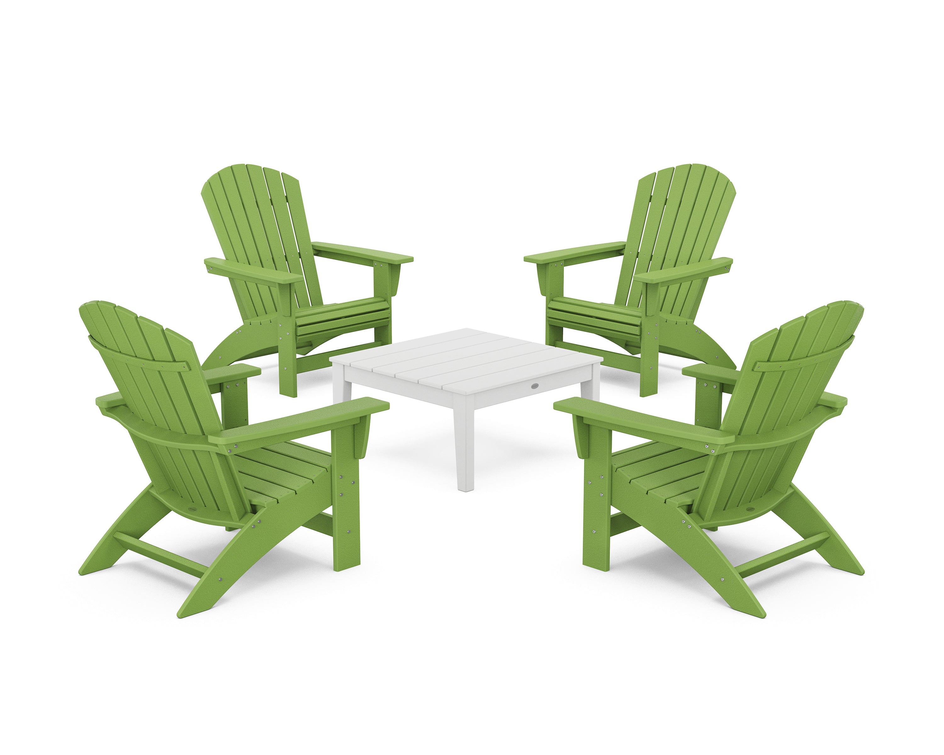 POLYWOOD 5-Piece Nautical Grand Adirondack Chair Conversation Group in Lime / White
