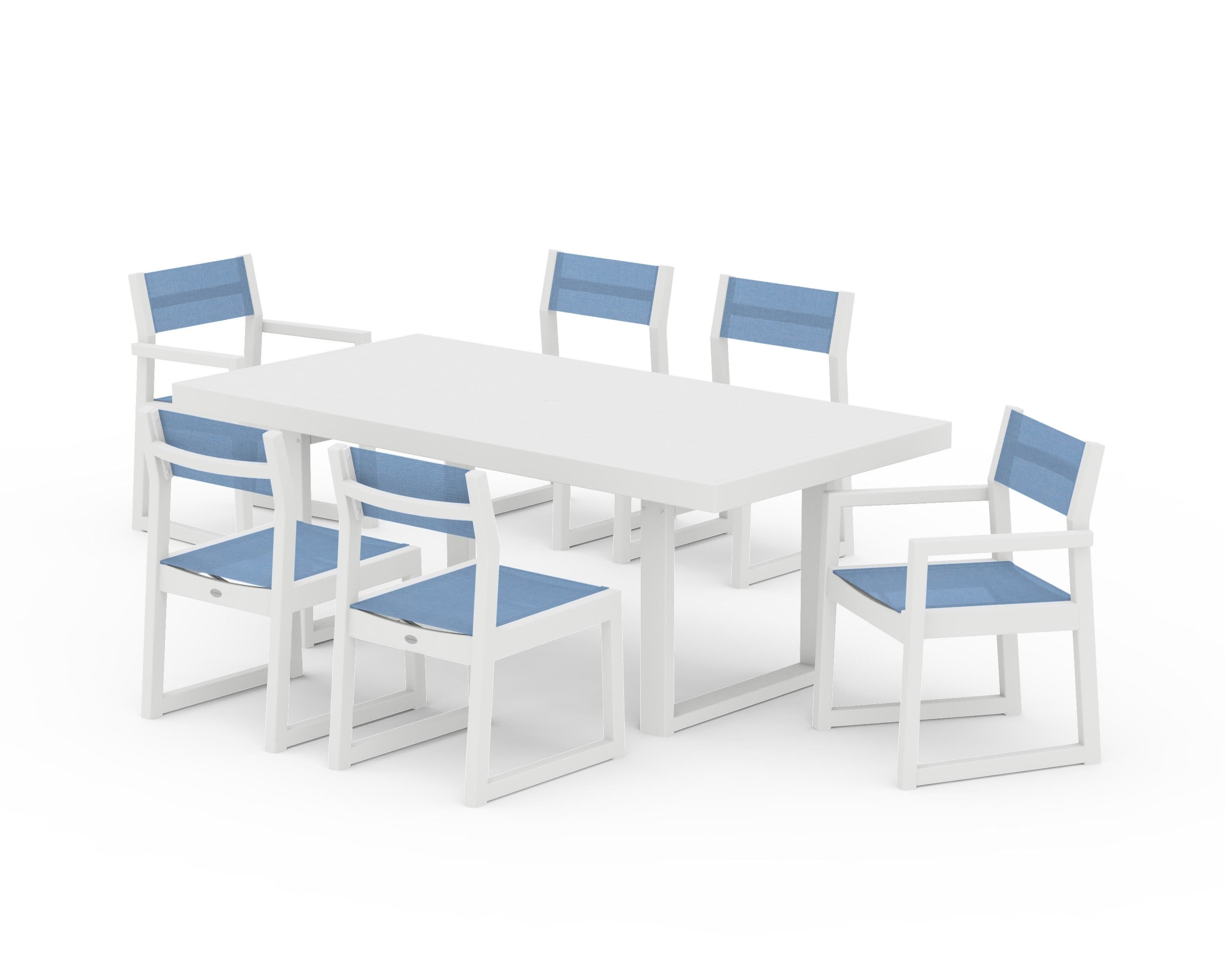 POLYWOOD EDGE Sling 7-Piece Dining Set in White / Poolside Sling