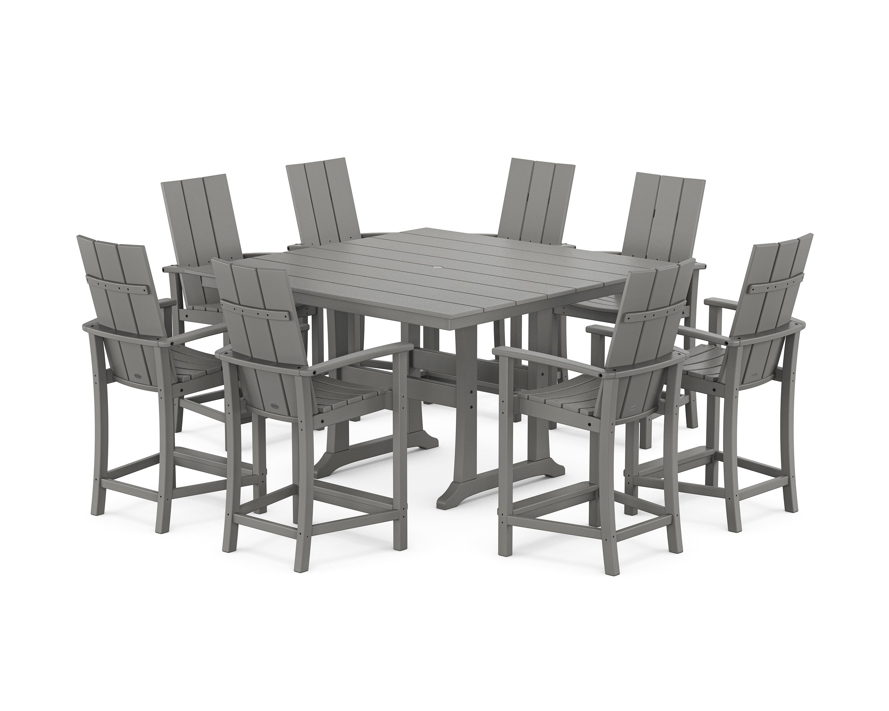 POLYWOOD Modern Adirondack 9-Piece Farmhouse Trestle Counter Set in Slate Grey