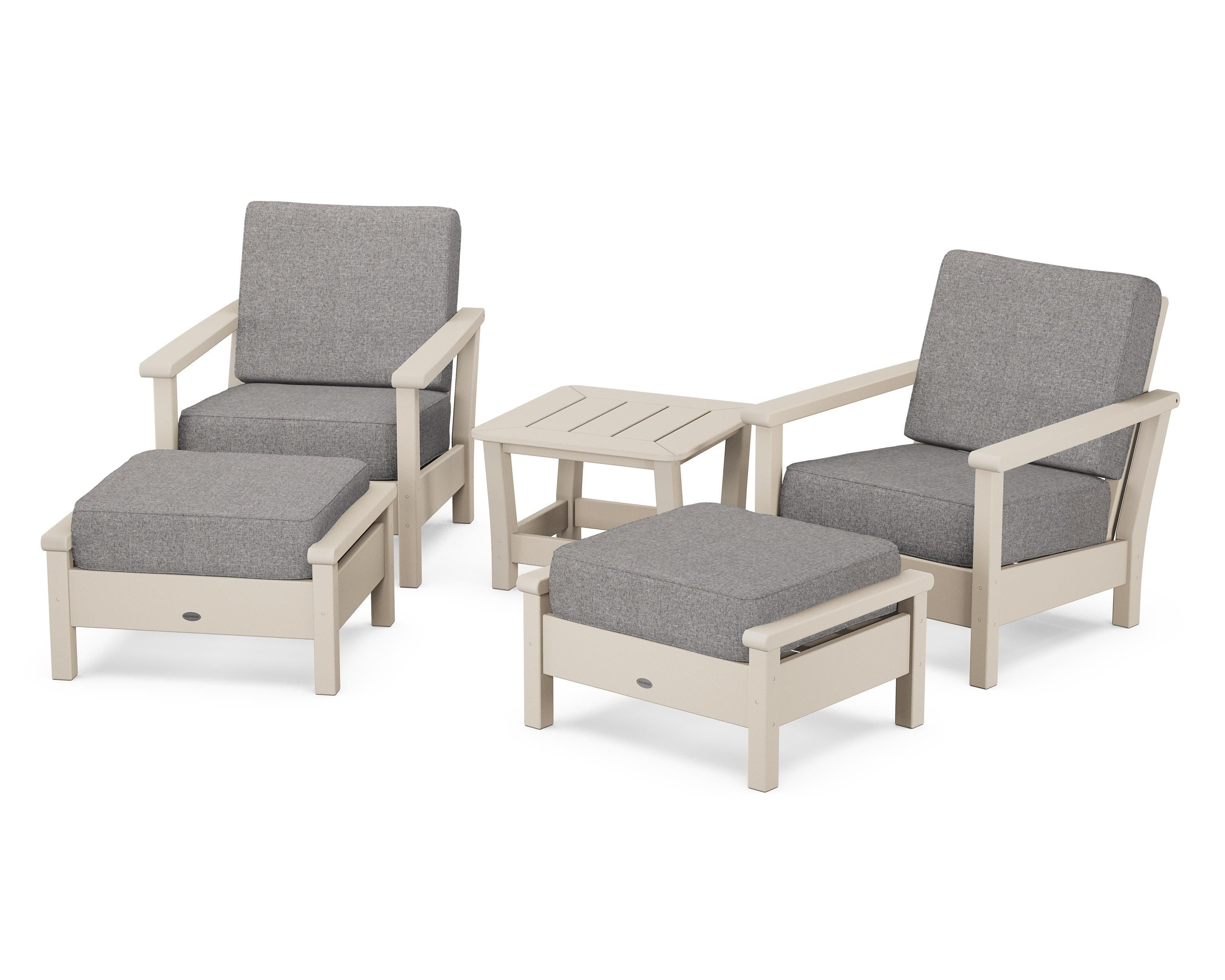 POLYWOOD Harbour 5-Piece Deep Seating Chair Set in Sand / Grey Mist