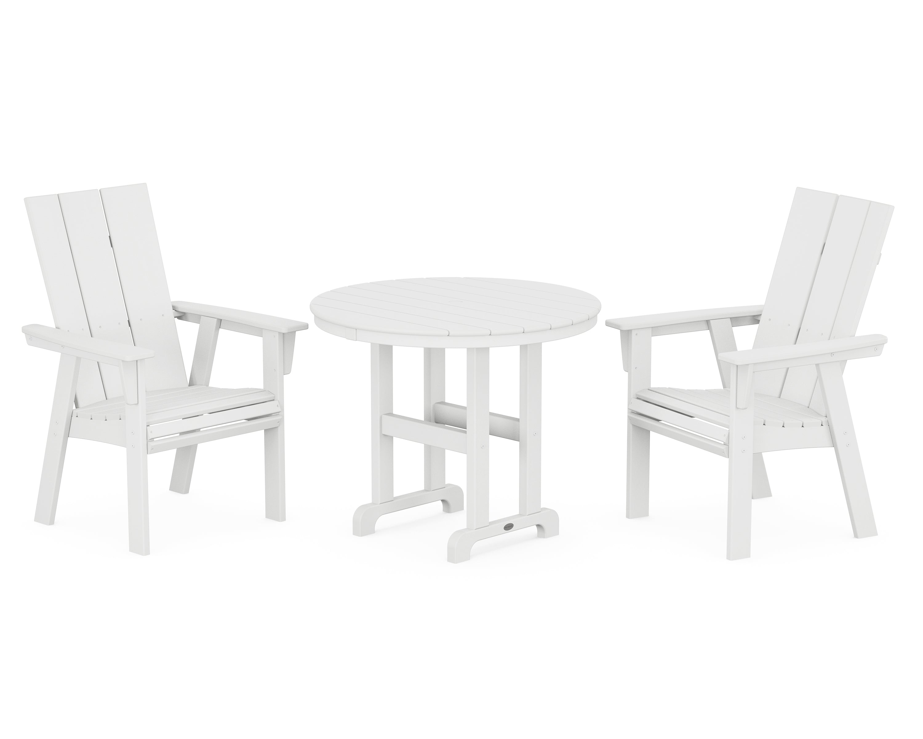 POLYWOOD® Modern Adirondack 3-Piece Round Dining Set in White