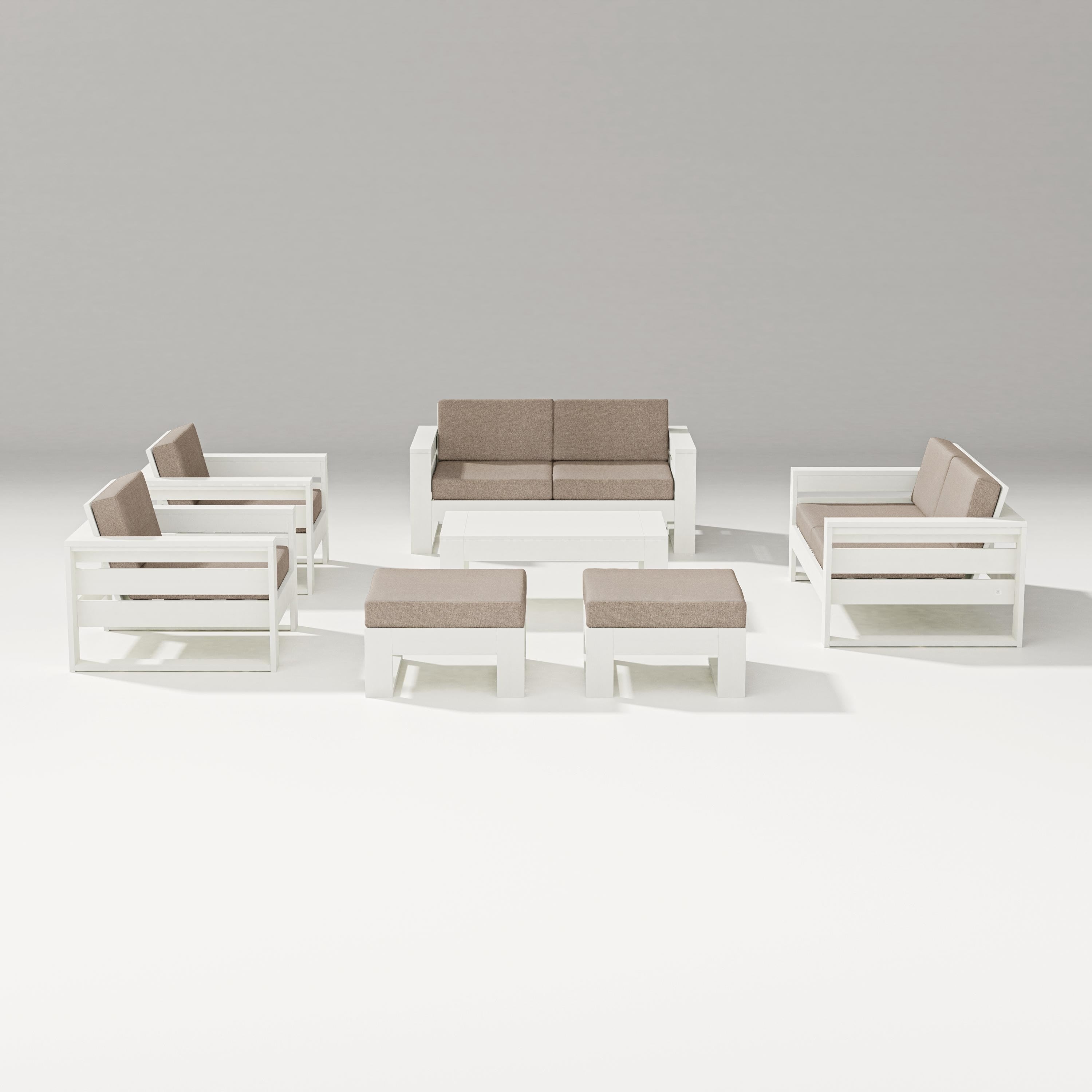 PW Designer Series Latitude 7-Piece Lounge Loveseat Set in Vintage White / Spiced Burlap