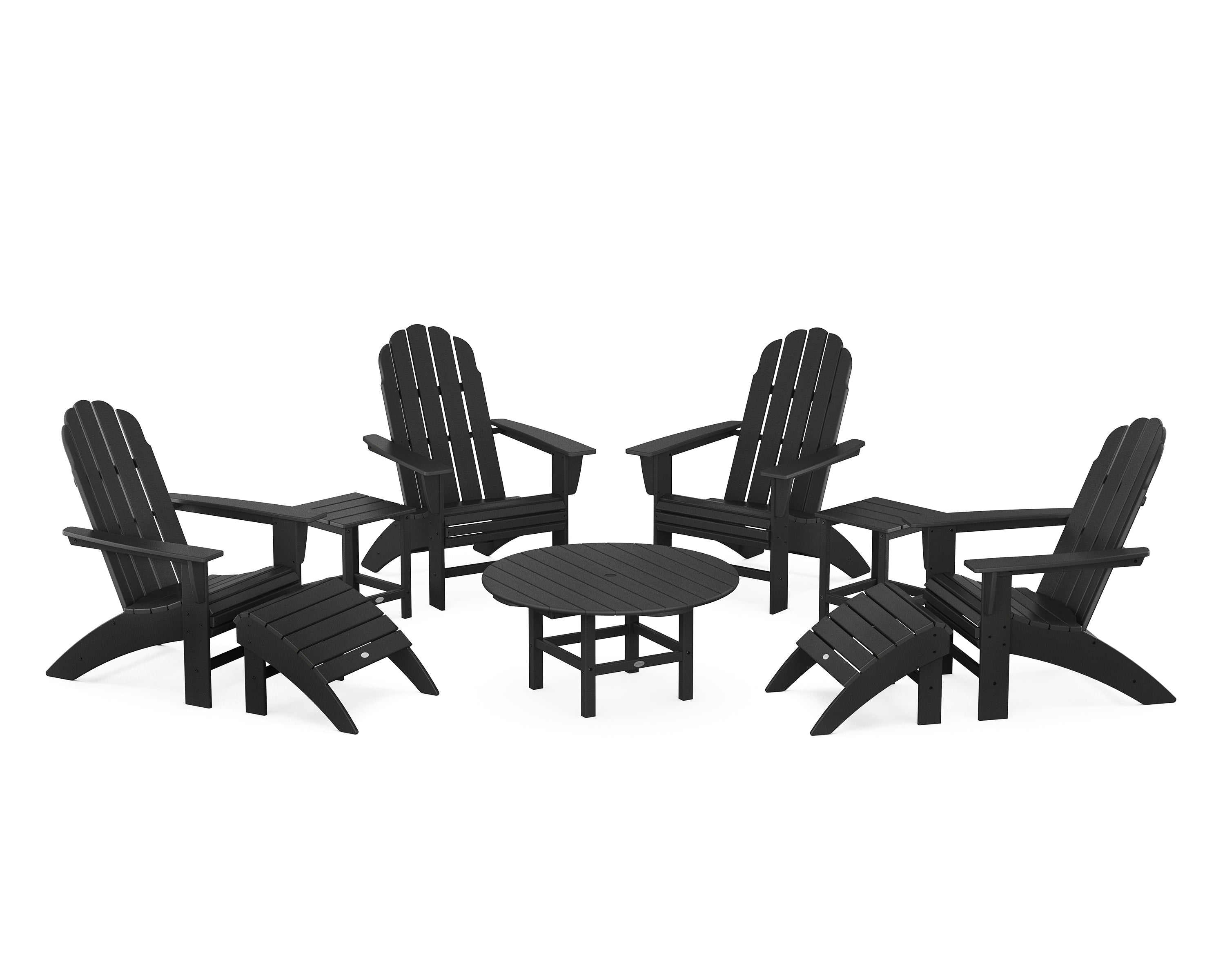POLYWOOD Vineyard Curveback Adirondack Chair 9-Piece Conversation Set in Black
