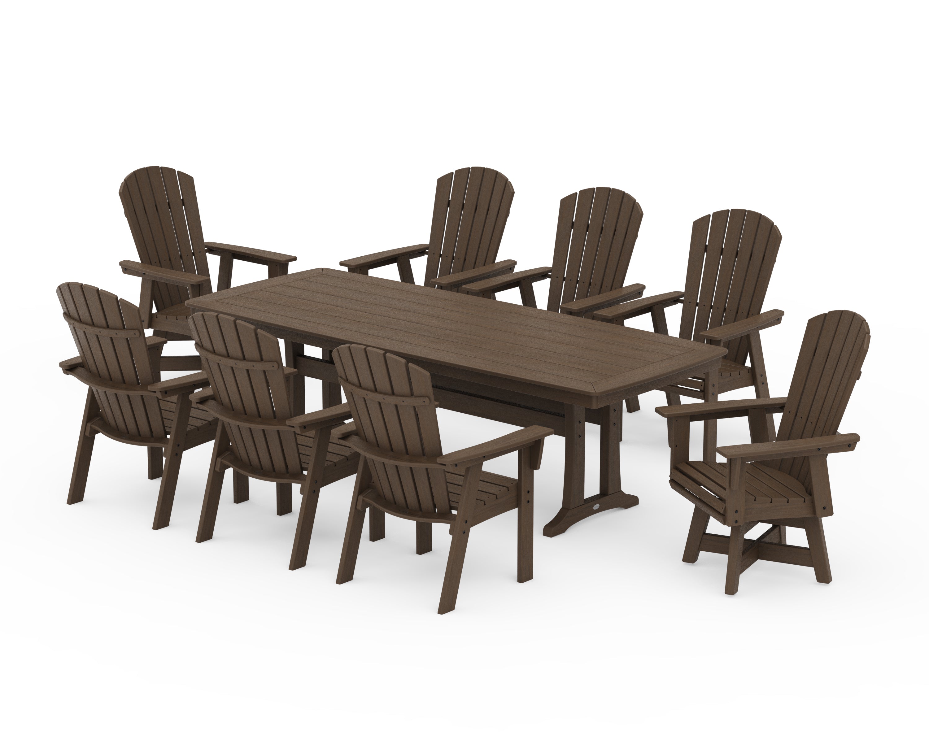 POLYWOOD Nautical Curveback Adirondack Swivel 9-Piece Dining Set with Trestle Legs in Kona