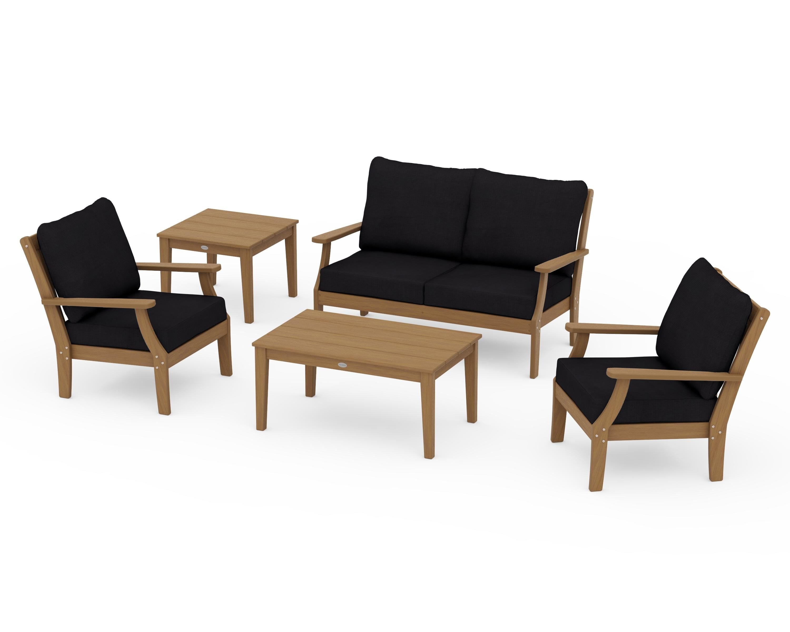 POLYWOOD Braxton 5-Piece Deep Seating Set in Natural / Midnight Linen
