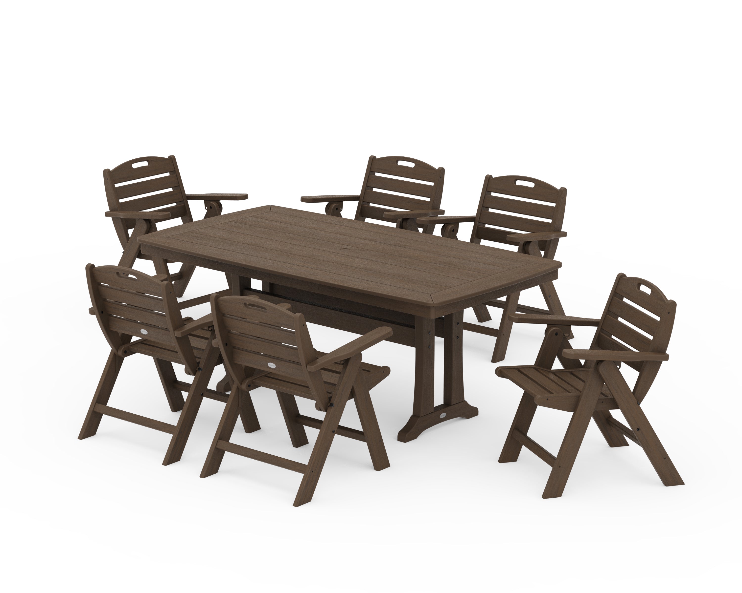 POLYWOOD Nautical Lowback 7-Piece Dining Set with Trestle Legs in Kona