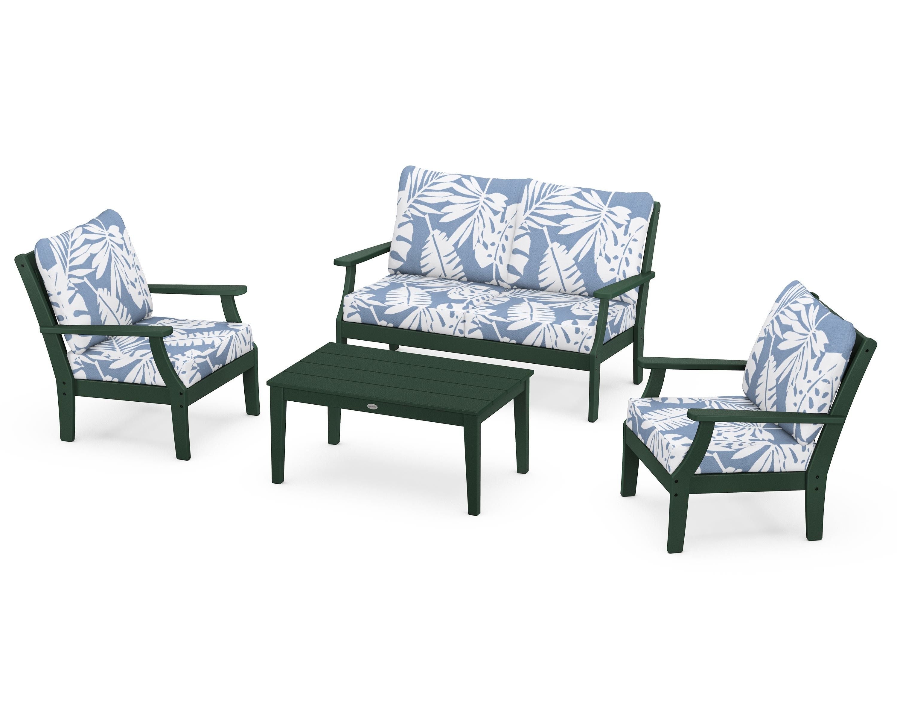 POLYWOOD Braxton 4-Piece Deep Seating Chair Set in Green / Leaf Sky Blue