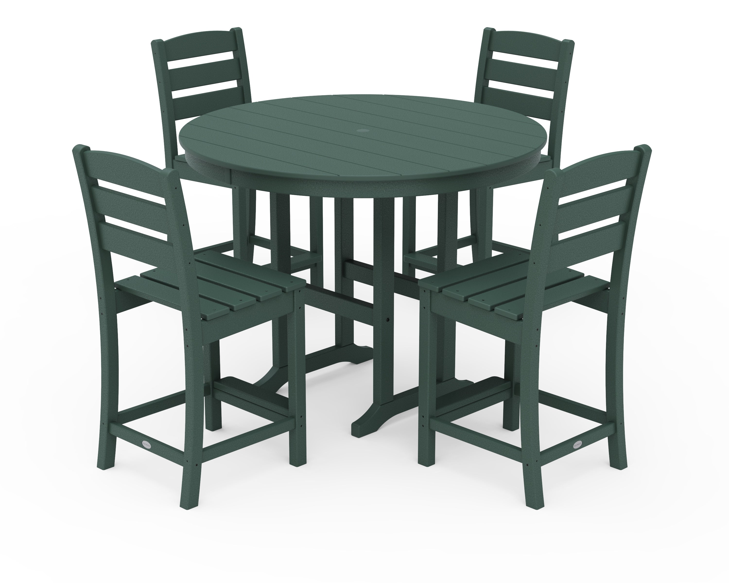 POLYWOOD Lakeside 5-Piece Farmhouse Round Side Chair Counter Set in Green