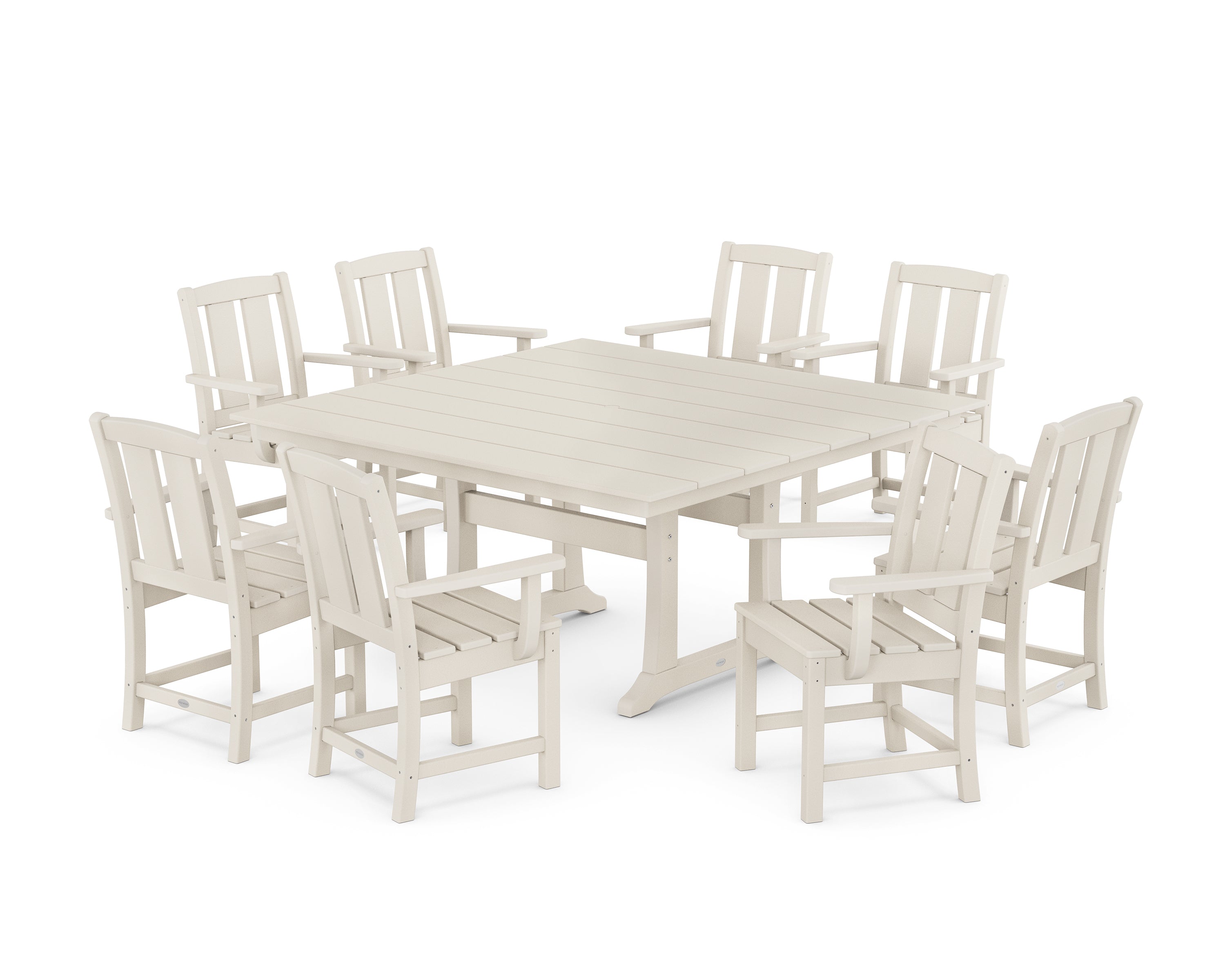 POLYWOOD Mission 9-Piece Square Farmhouse Dining Set with Trestle Legs in Sand