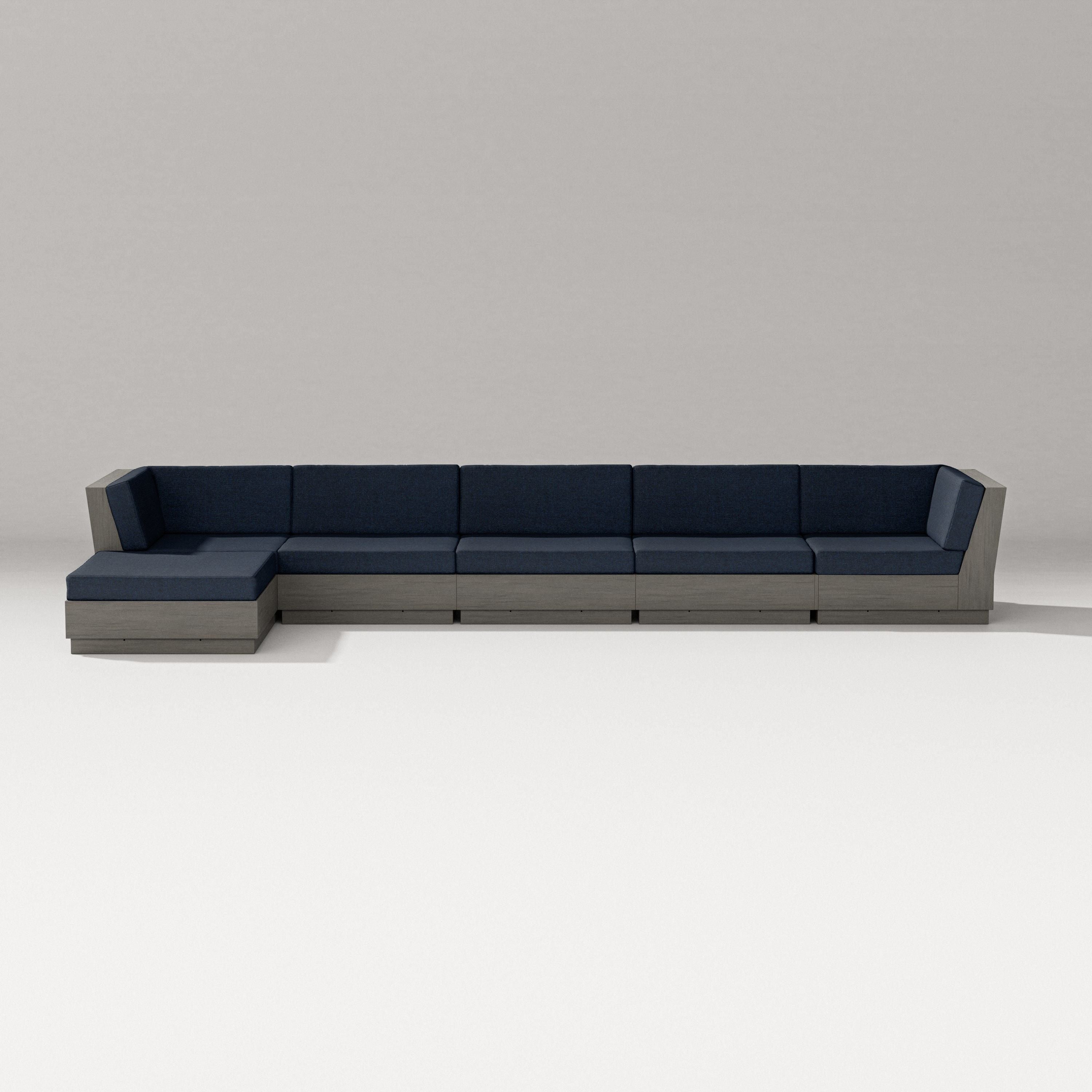 PW Designer Series Elevate 6-Piece Chaise Sectional in Driftwood / Marine Indigo
