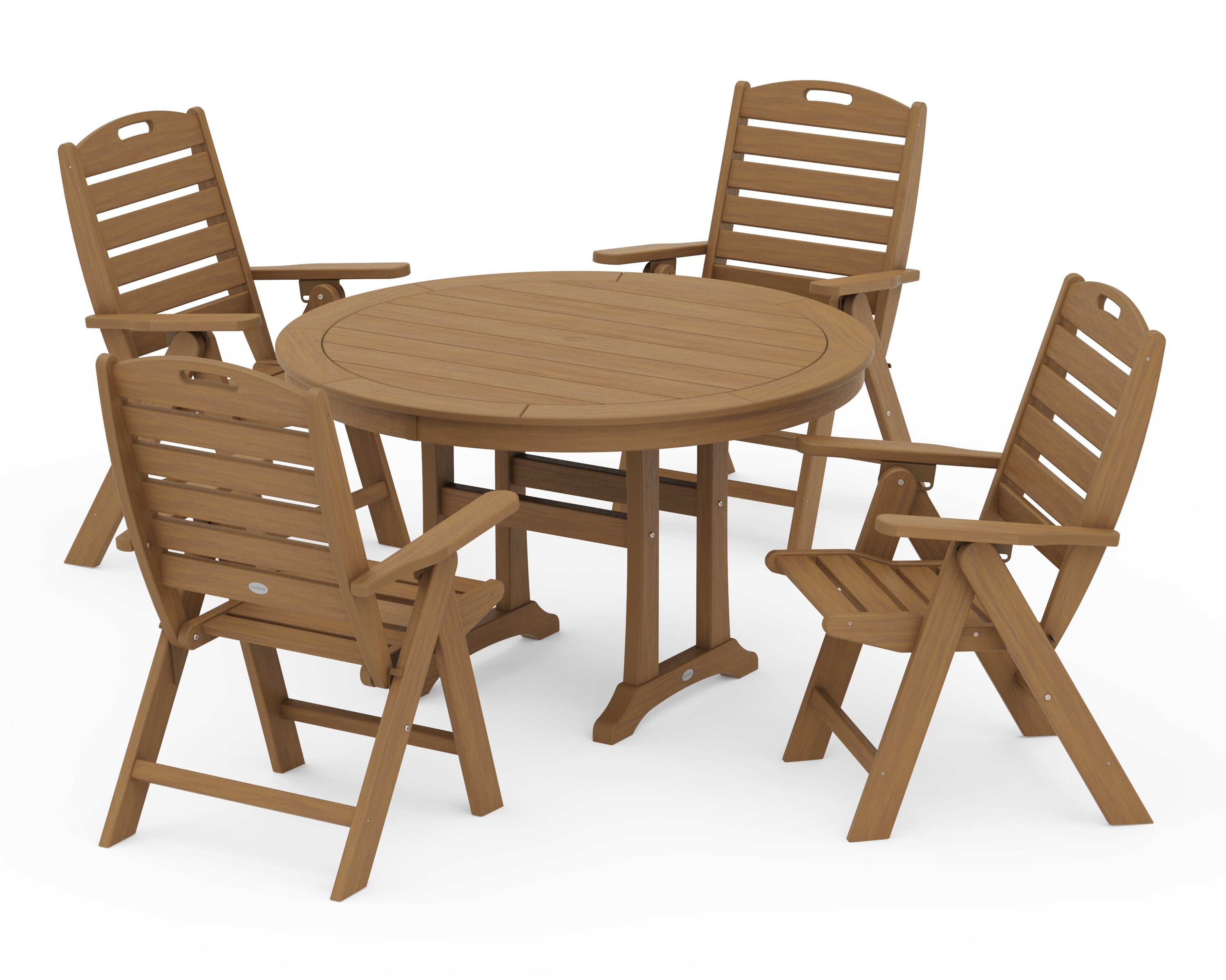 POLYWOOD Nautical Highback Chair 5-Piece Round Dining Set with Trestle Legs in Natural