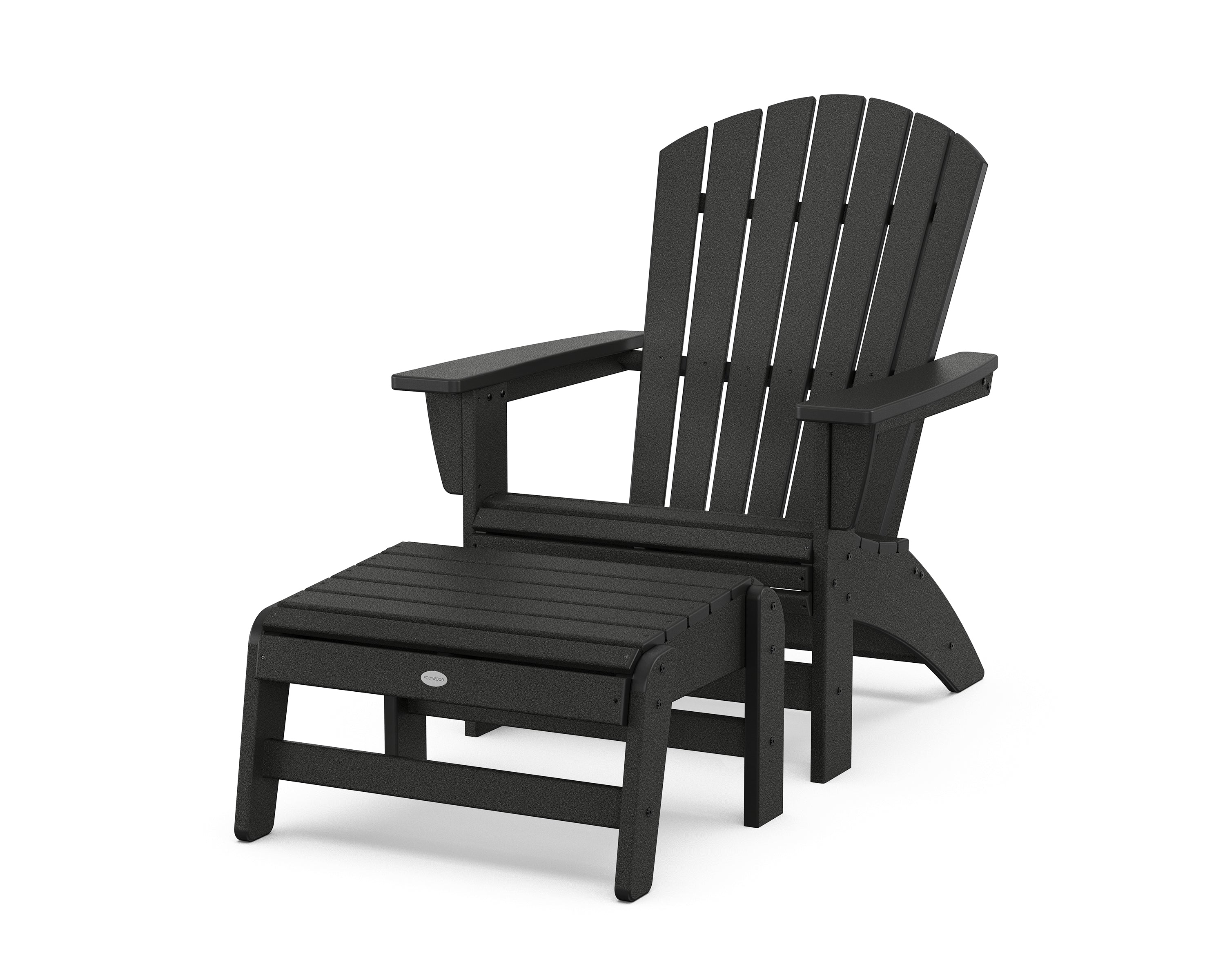 POLYWOOD Nautical Grand Adirondack Chair with Ottoman in Black
