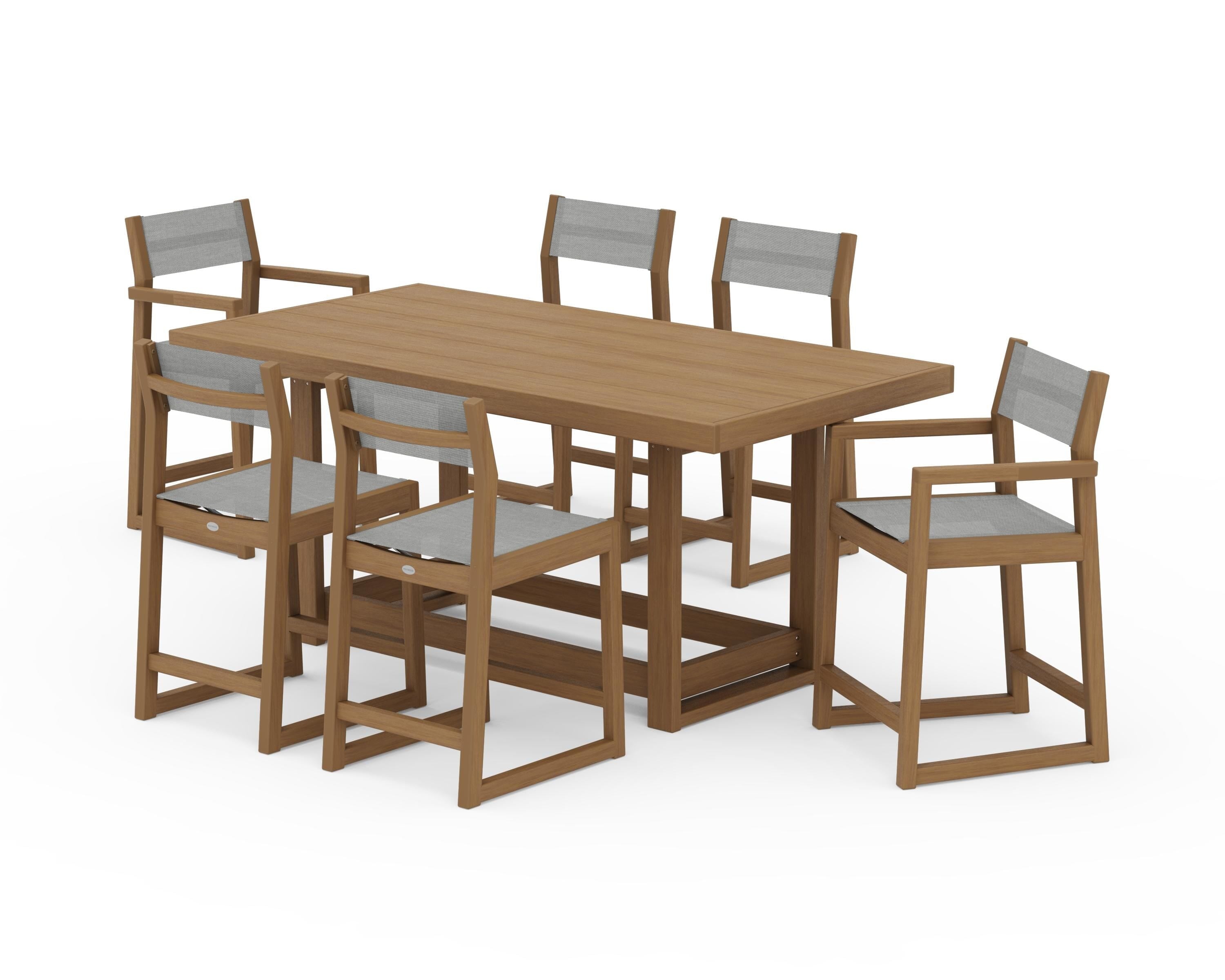 POLYWOOD EDGE Sling 7-Piece Counter Table Set in Natural / Metallic Sling