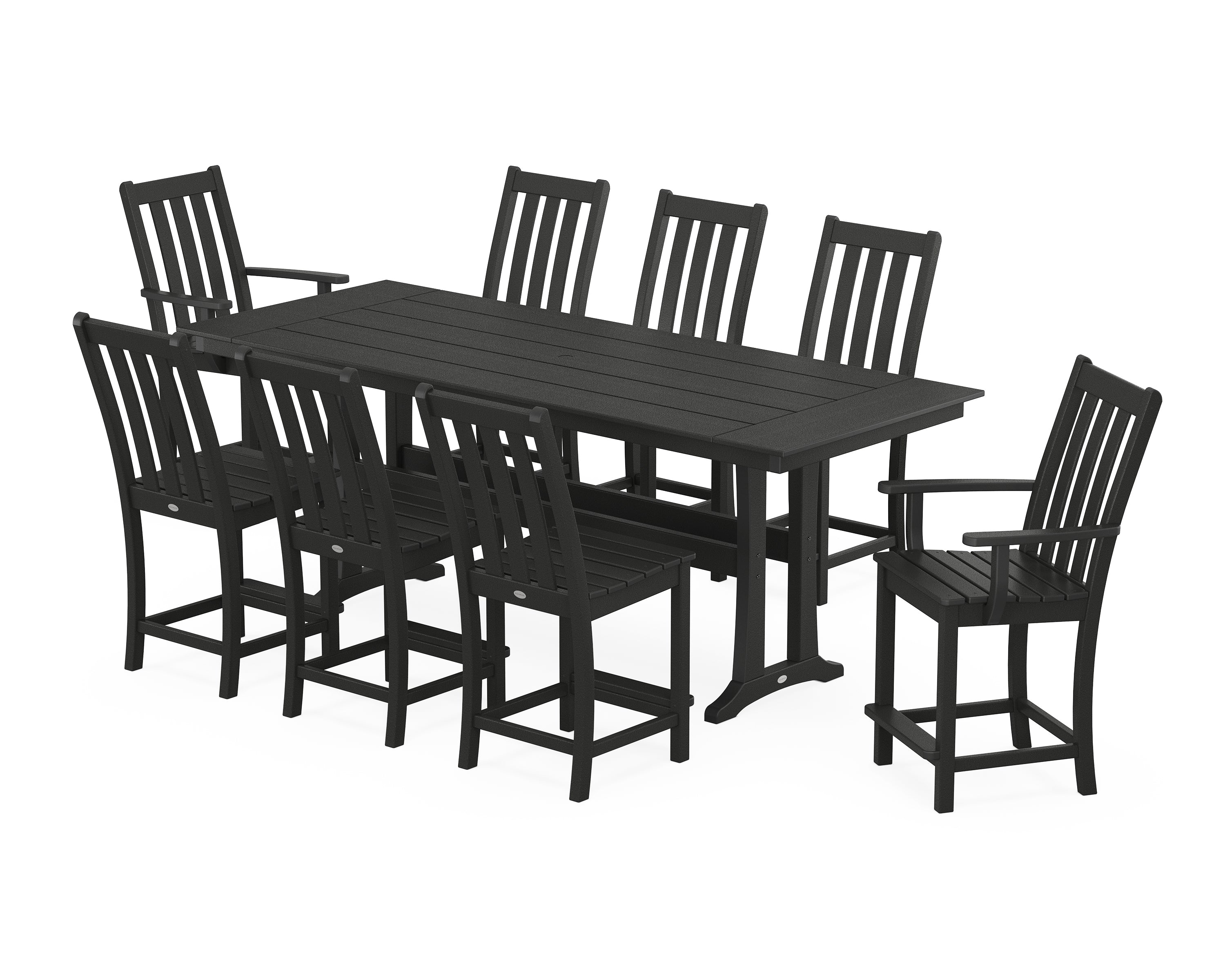 POLYWOOD® Vineyard 9-Piece Farmhouse Counter Set with Trestle Legs in Black