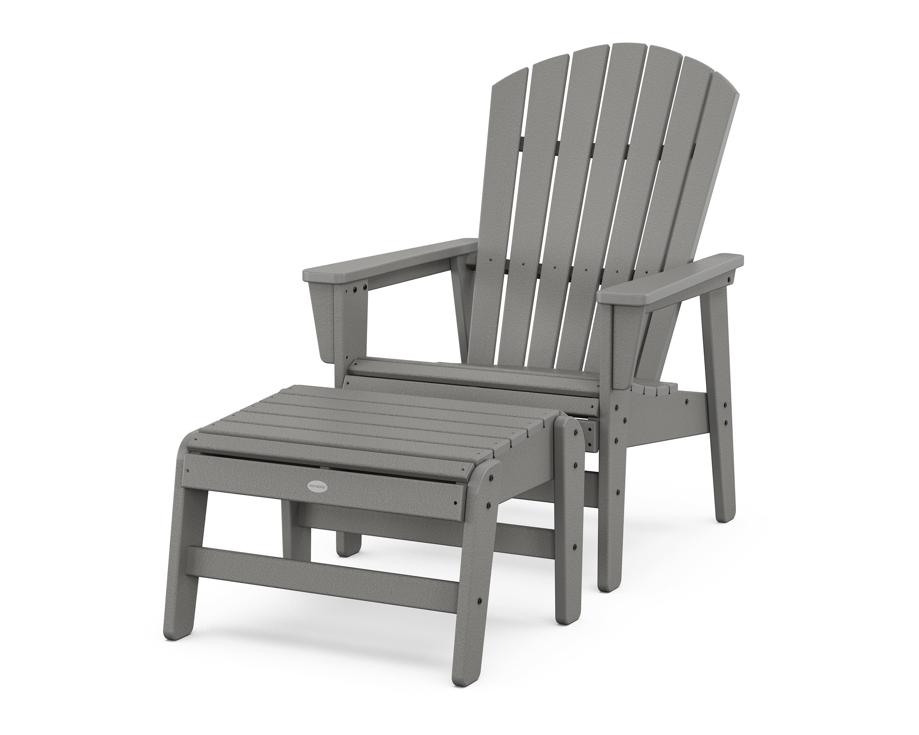 POLYWOOD Nautical Grand Upright Adirondack Chair with Ottoman in Slate Grey