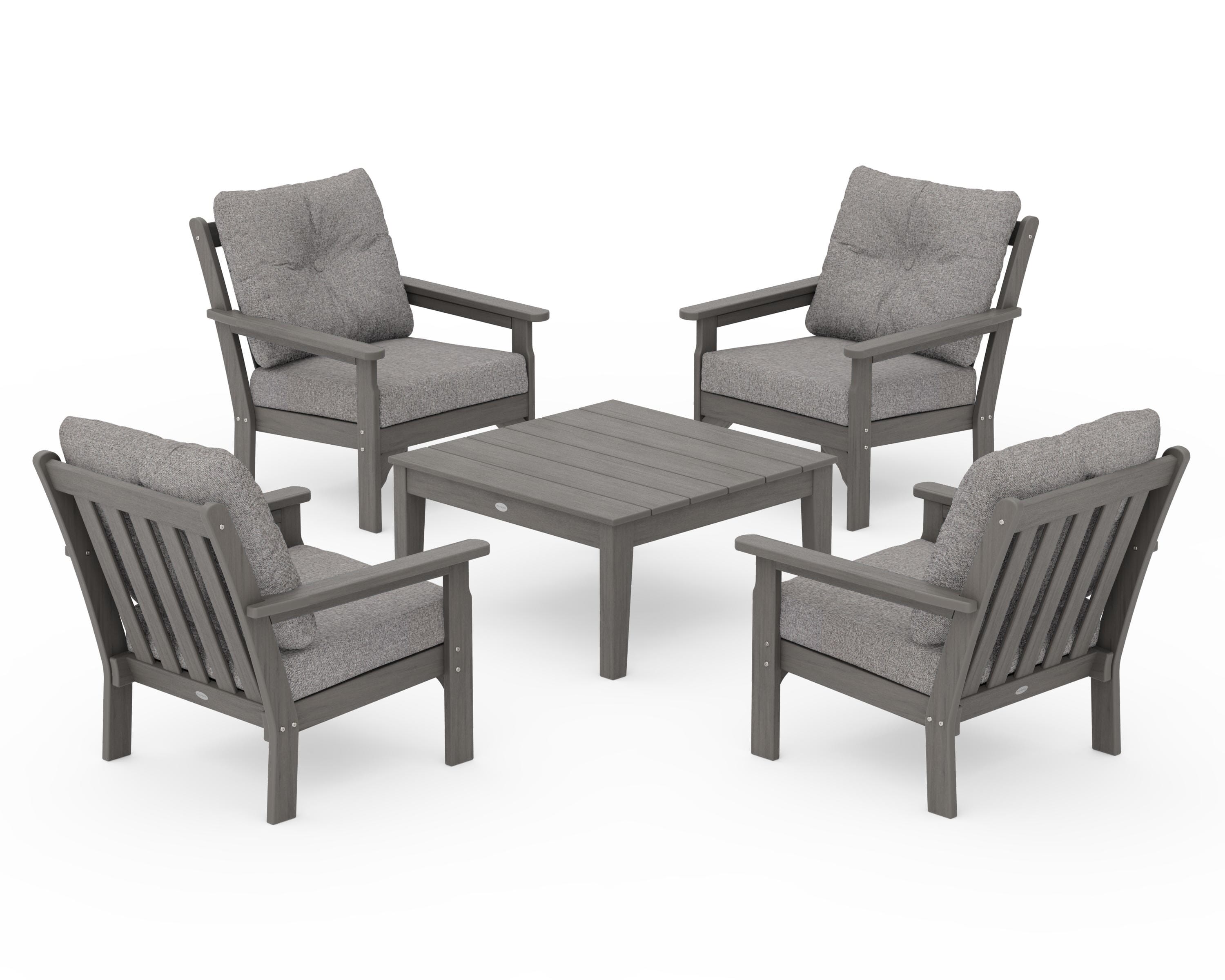 POLYWOOD Vineyard 5-Piece Deep Seating Conversation Set in Driftwood / Grey Mist