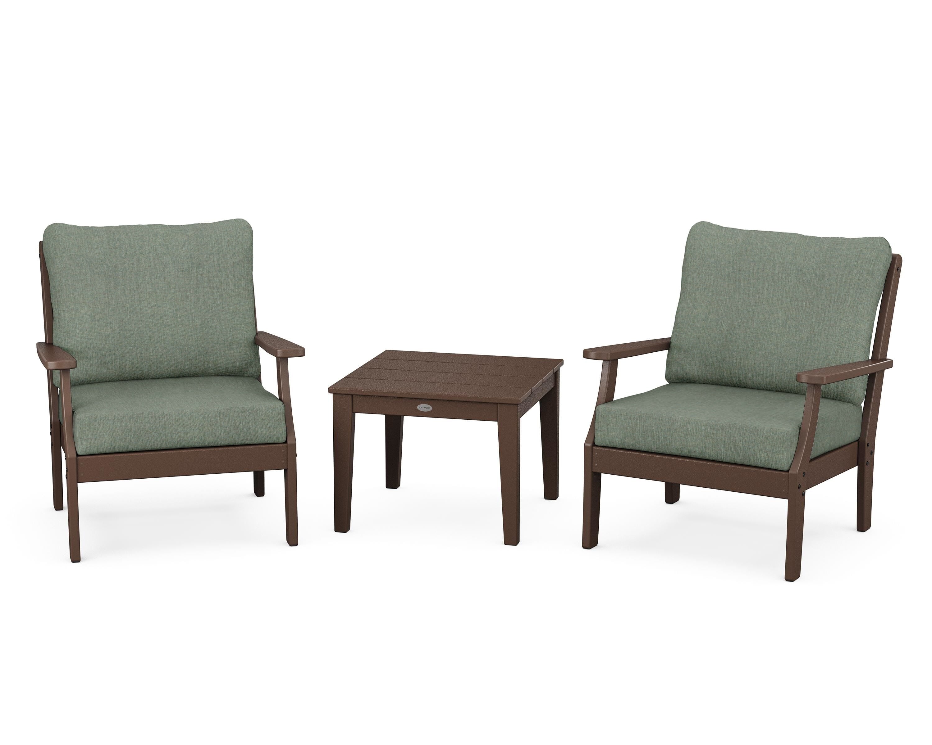 POLYWOOD Braxton 3-Piece Deep Seating Set in Mahogany / Cast Sage