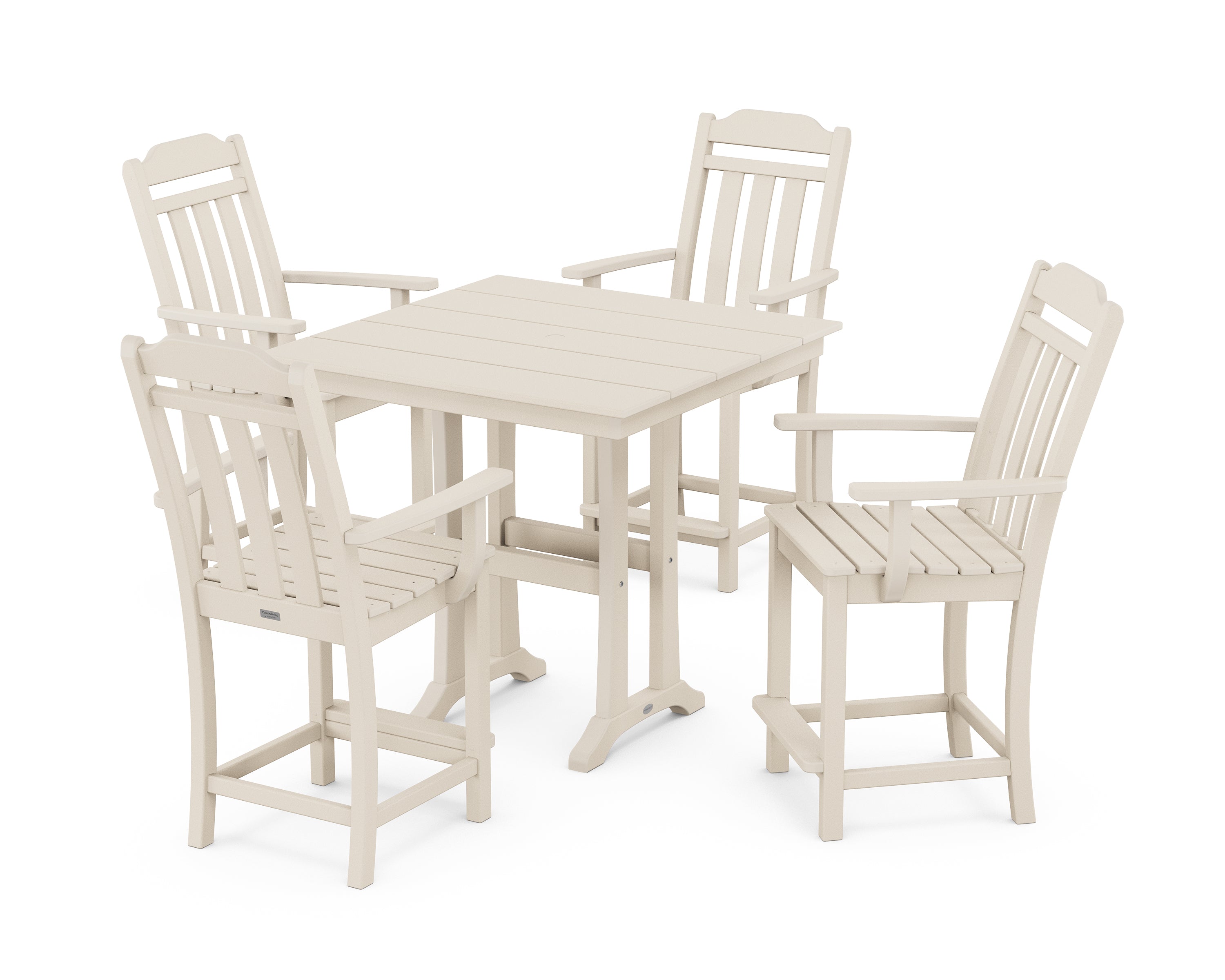 Country Living Cottage 5-Piece Farmhouse Counter Set with Trestle Legs in Sand