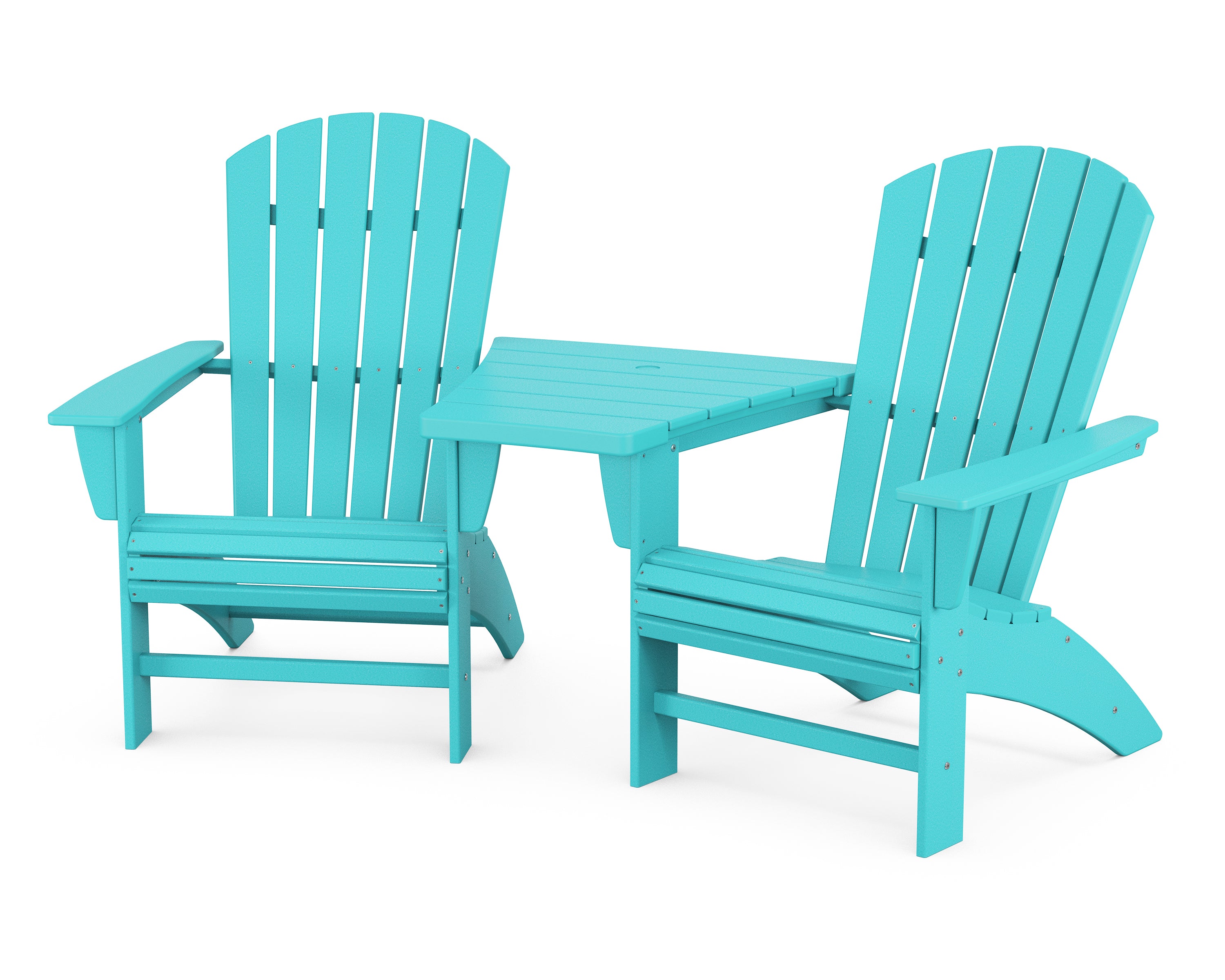 POLYWOOD® Nautical 3-Piece Curveback Adirondack Set with Angled Connecting Table in Aruba
