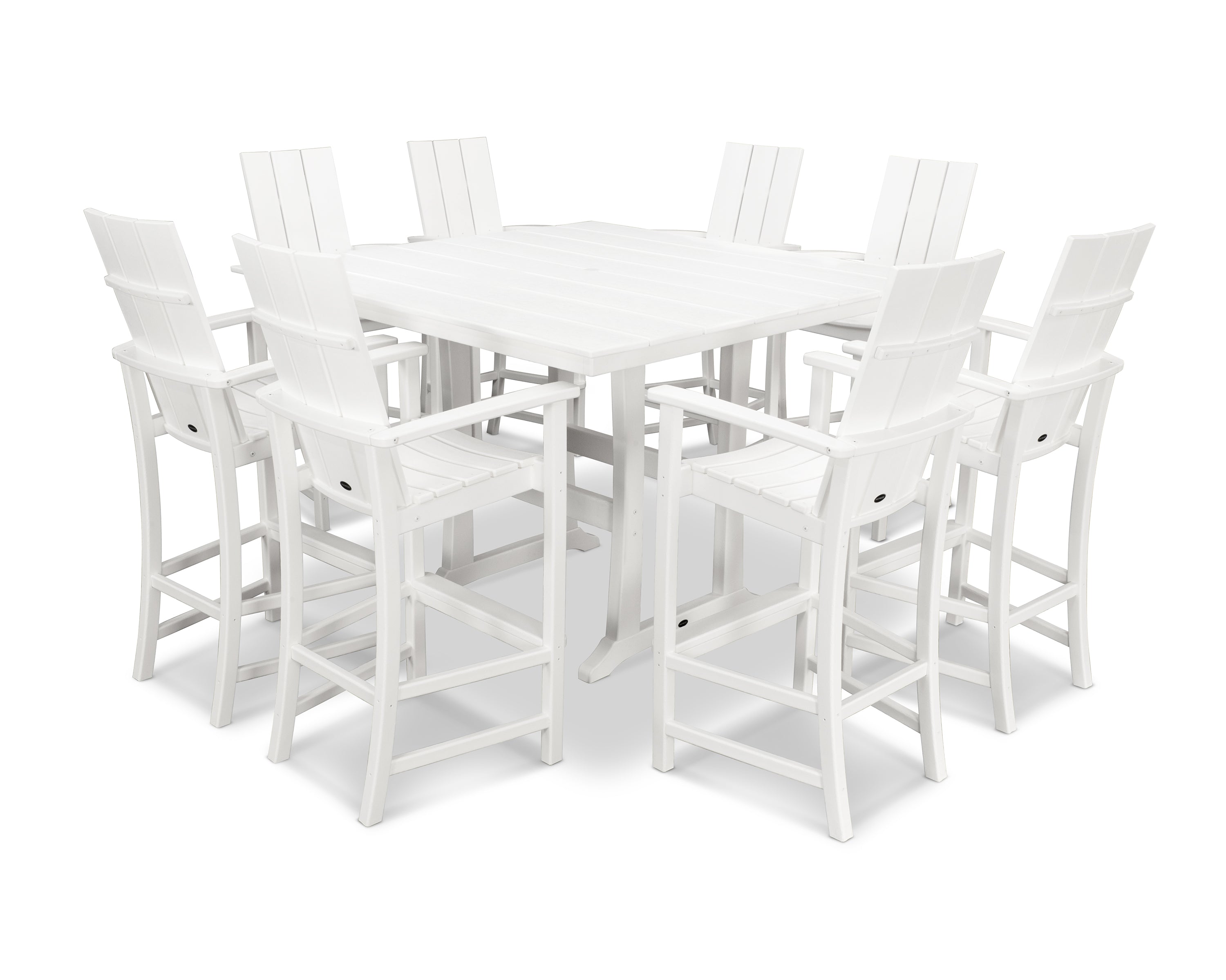 POLYWOOD® Modern Adirondack 9-Piece Farmhouse Trestle Bar Set in White
