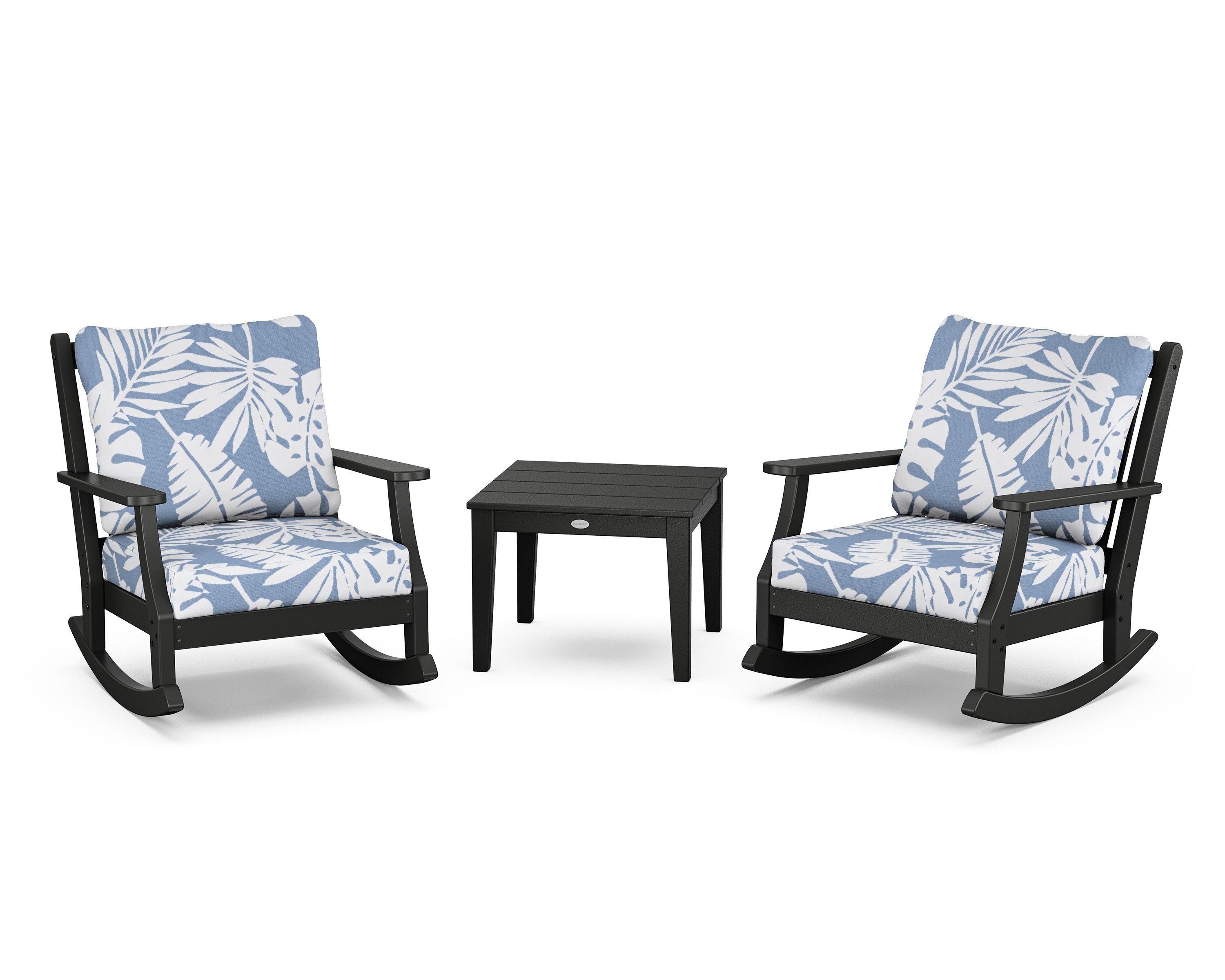 Country Living Wovendale 3-Piece Deep Seating Rocker Set in Black / Leaf Sky Blue