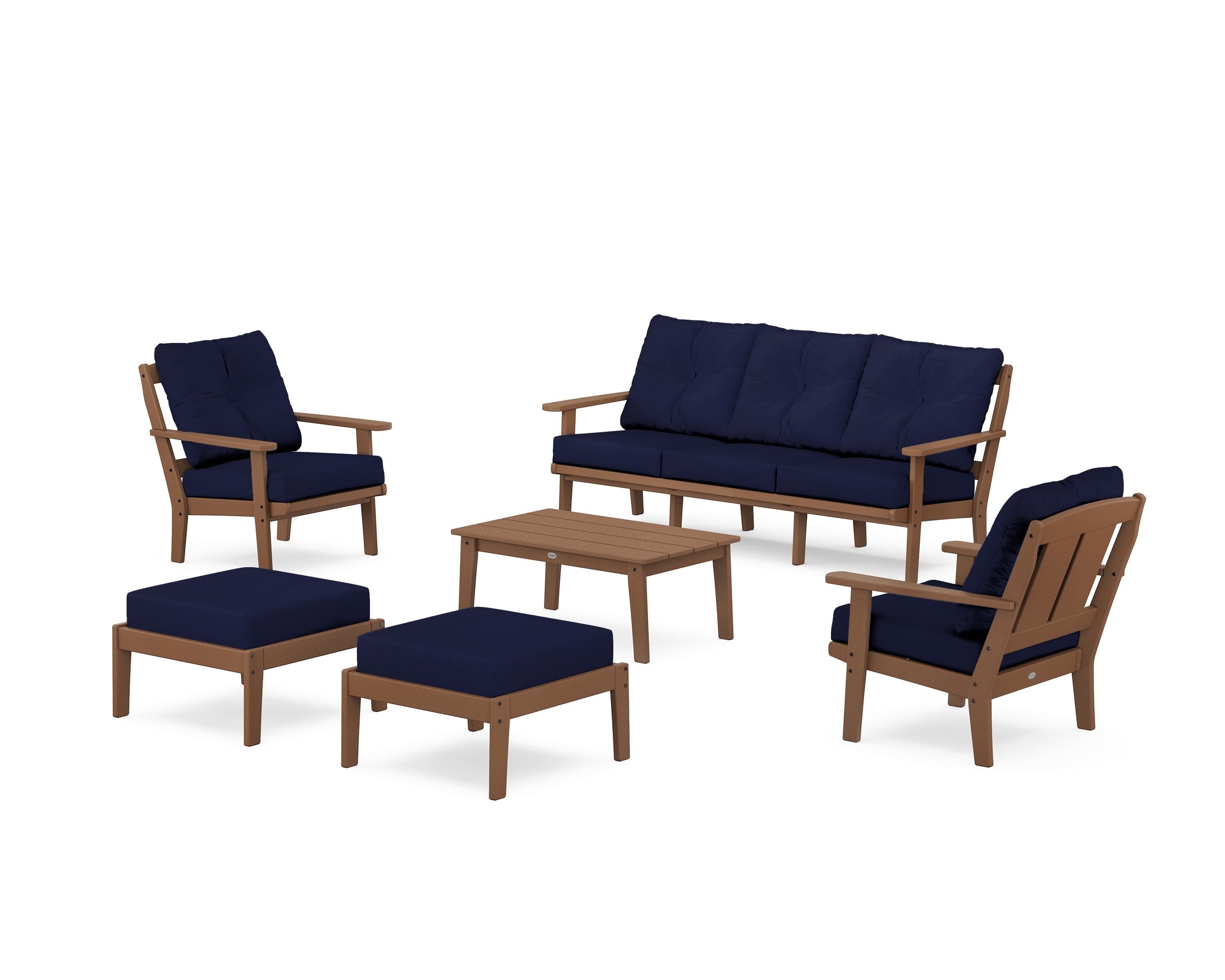 POLYWOOD Mission 6-Piece Lounge Sofa Set in Teak / Navy