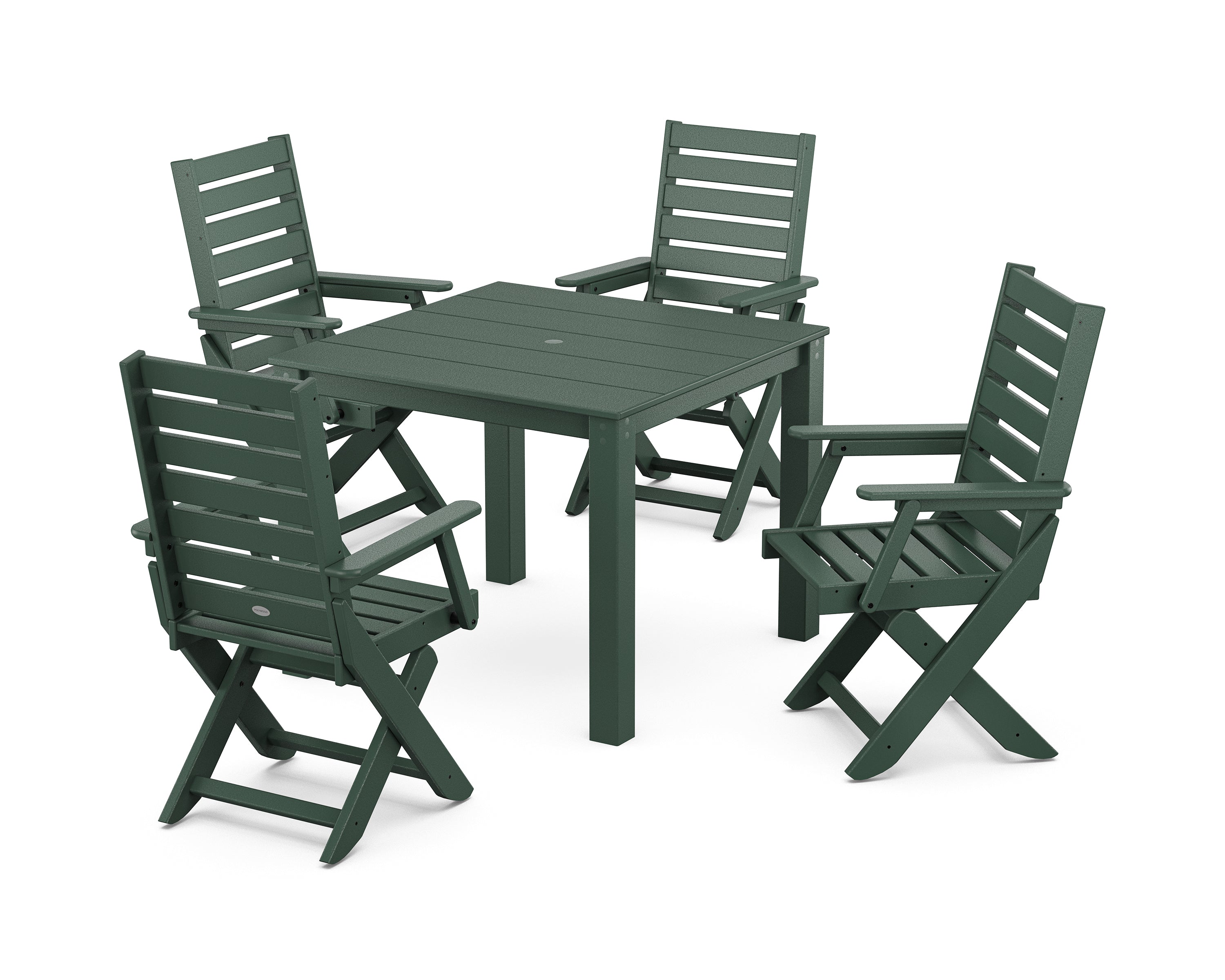 POLYWOOD Captain Folding Chair 5-Piece Parsons Dining Set in Green