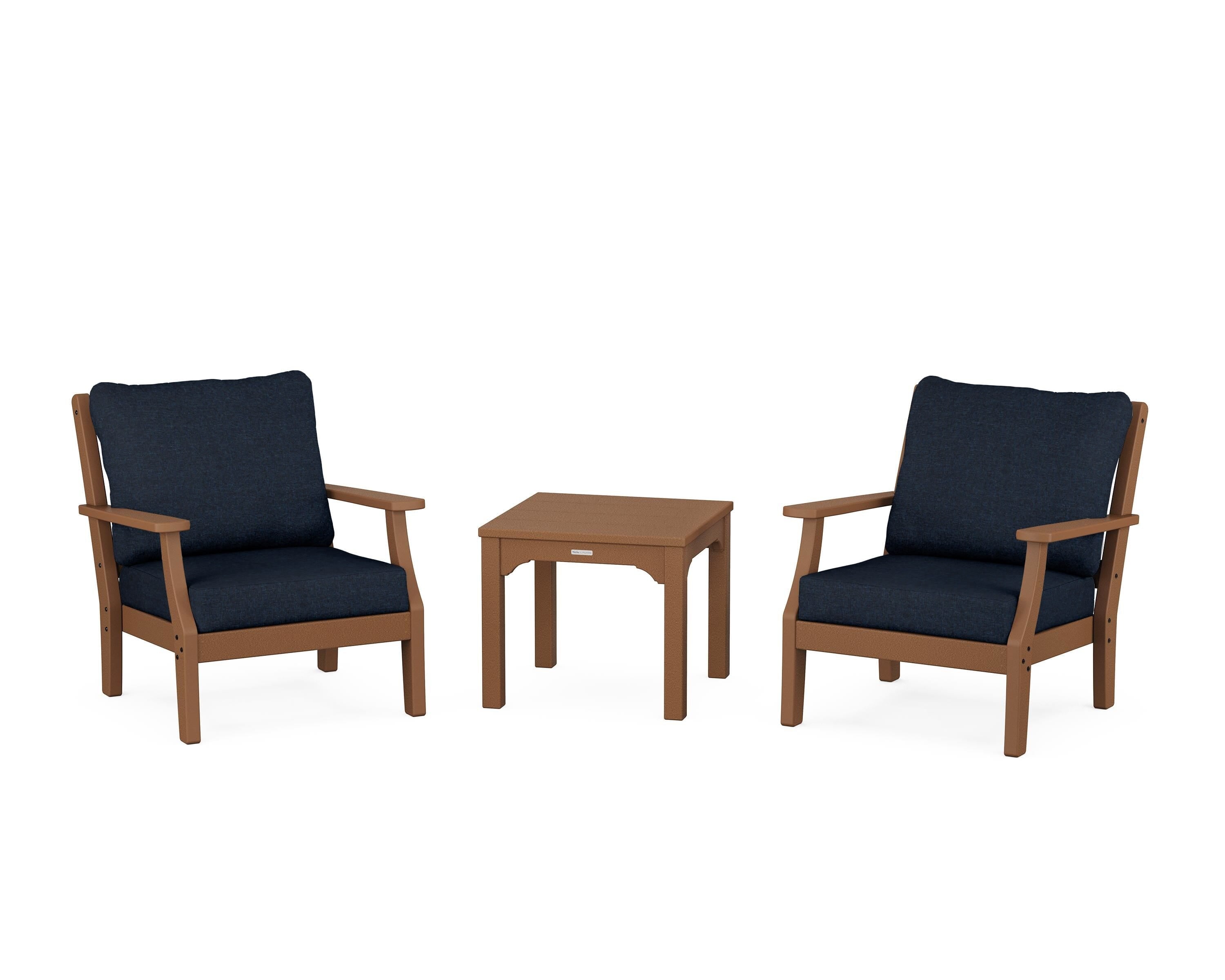 Martha Stewart by POLYWOOD Chinoiserie 3-Piece Deep Seating Set in Teak / Marine Indigo