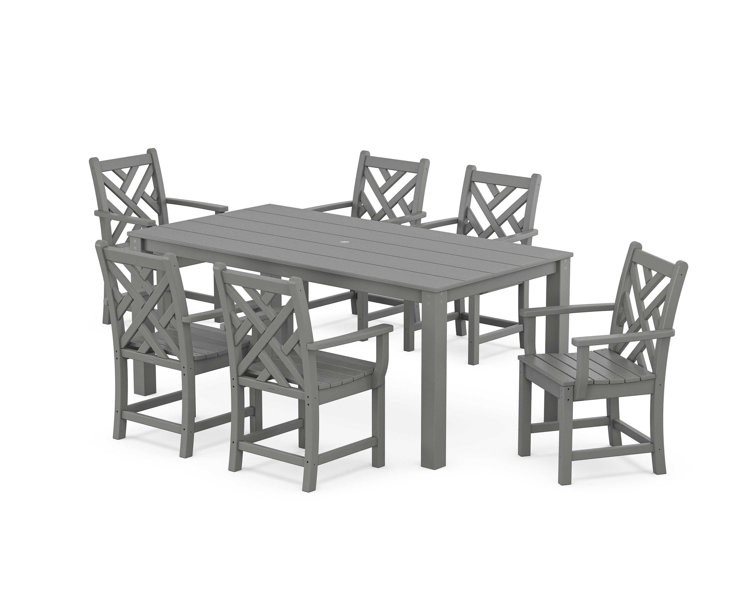 POLYWOOD Chippendale Arm Chair 7-Piece Parsons Dining Set in Slate Grey