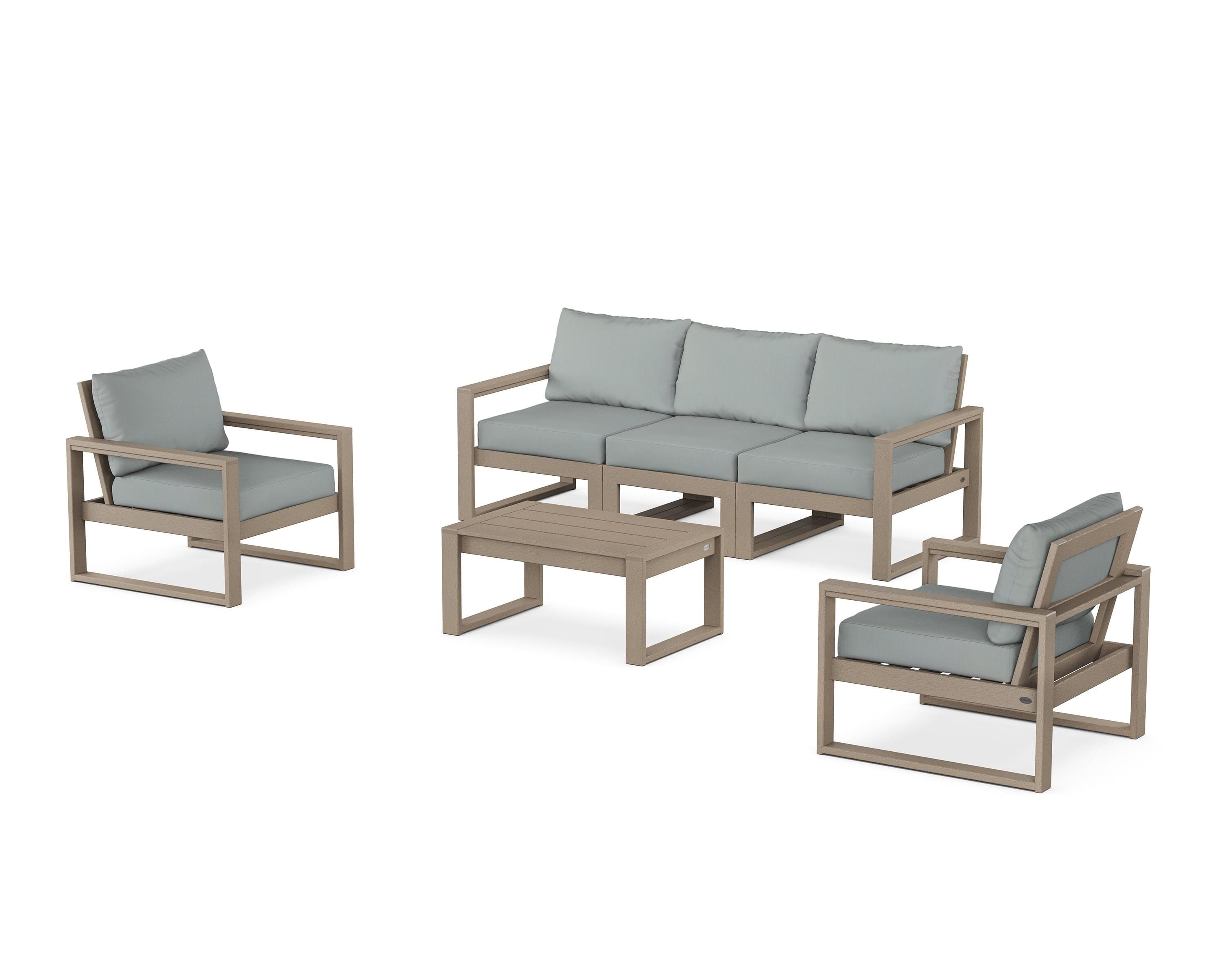 POLYWOOD EDGE Sectional 4-Piece Deep Seating Set with Sofa in Vintage Sahara / Spa