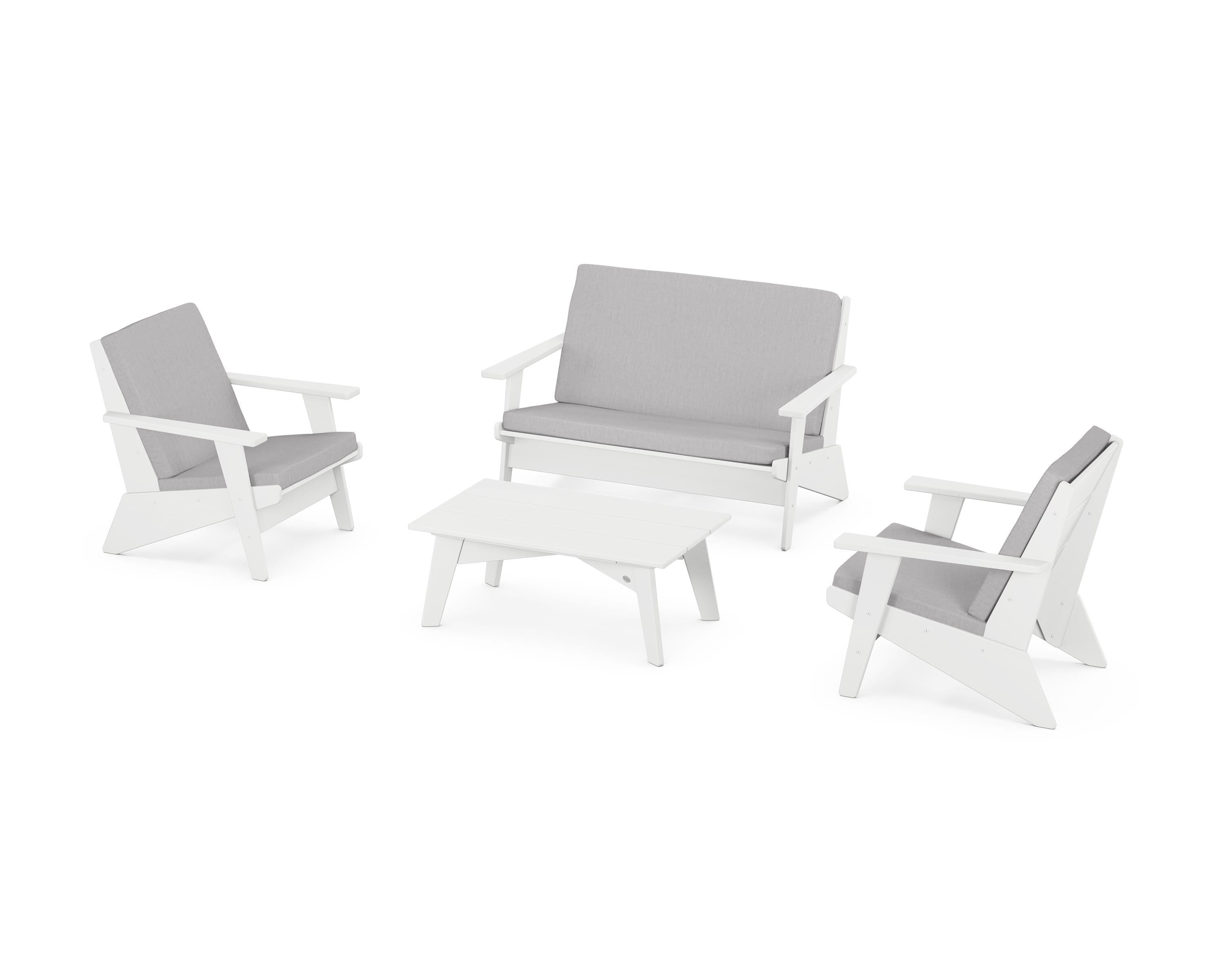 POLYWOOD Riviera Modern Lounge 4-Piece Set in White / Granite