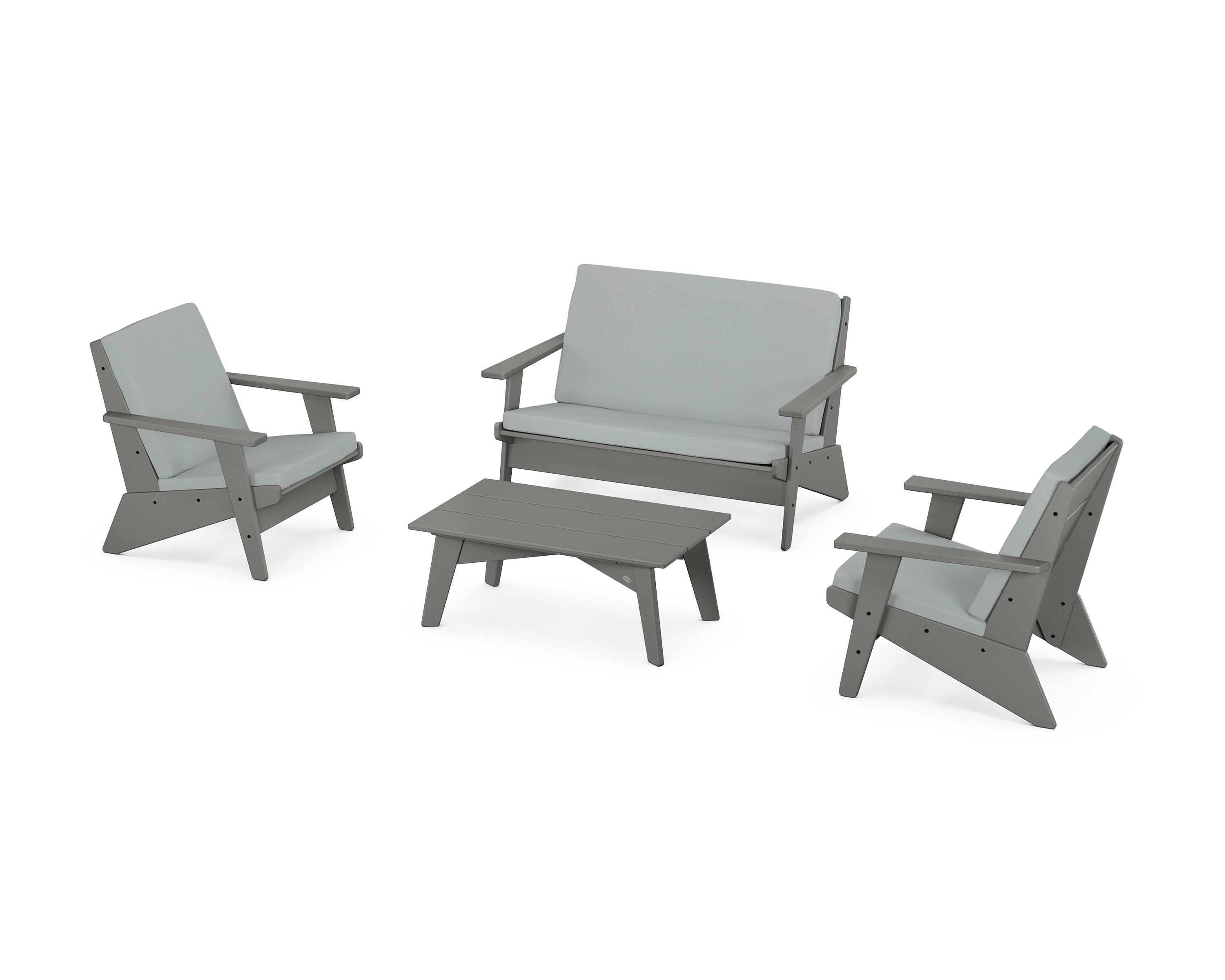 POLYWOOD Riviera Modern Lounge 4-Piece Set in Slate Grey / Spa
